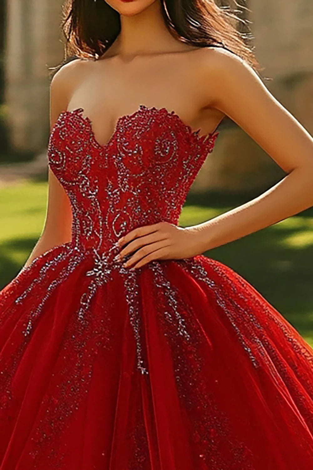 Sparkly Burgundy Princess Ball Gown Long Sweetheart Quinceanera Dress