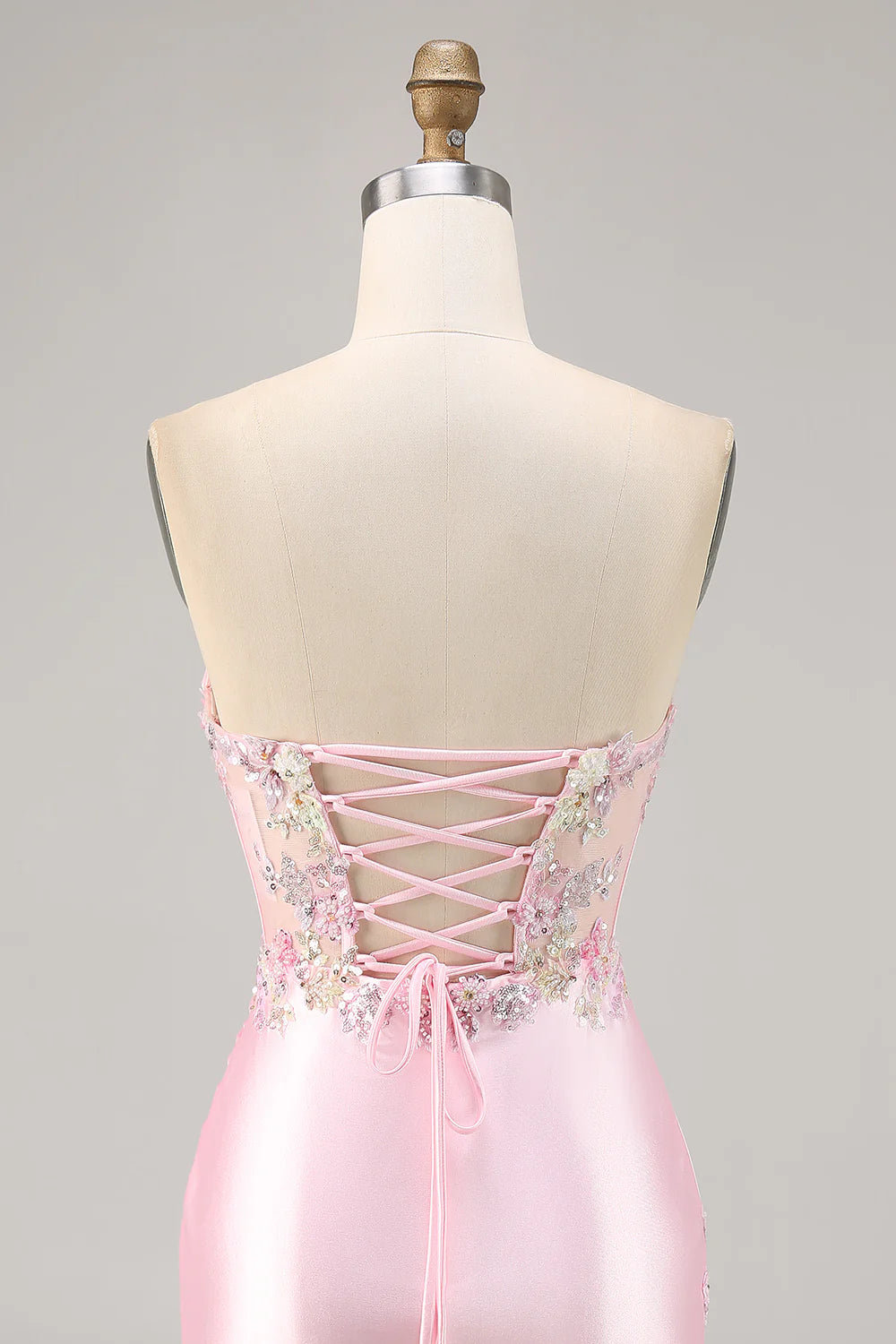 Sparkly Candy Pink Satin Floral Strapless Corset Short Homecoming Dress