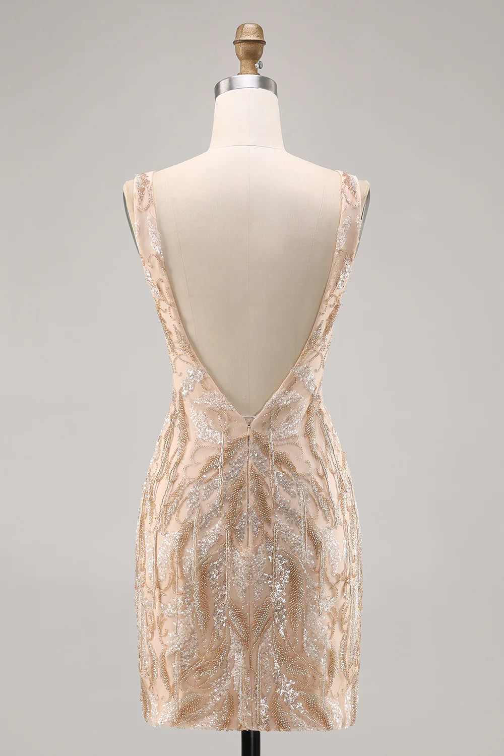 Sparkly Champagne V-Neck Short Sequin Tight Homecoming Dress