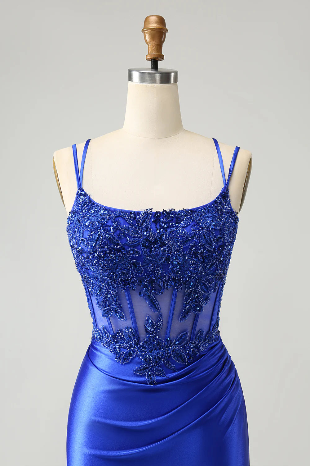 Sparkly Corset Royal Blue Floral Tight Short Homecoming Dress with Beadings
