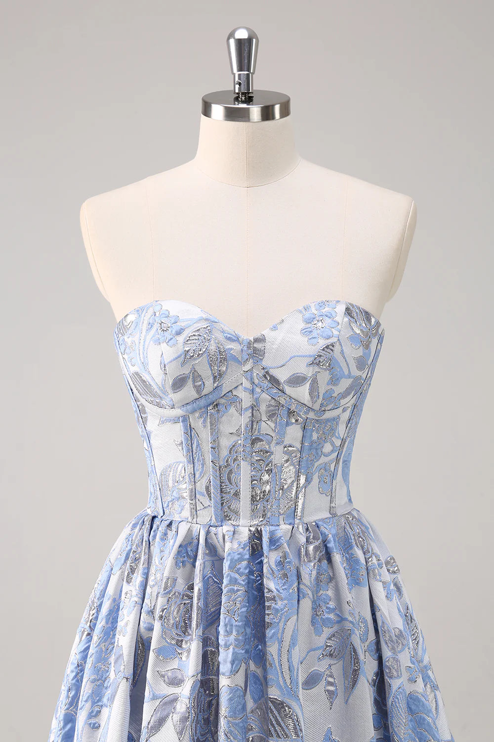 Sparkly Cute Ball Gown Sweetheart Brocade Corset Satin Long Blue Prom Dress