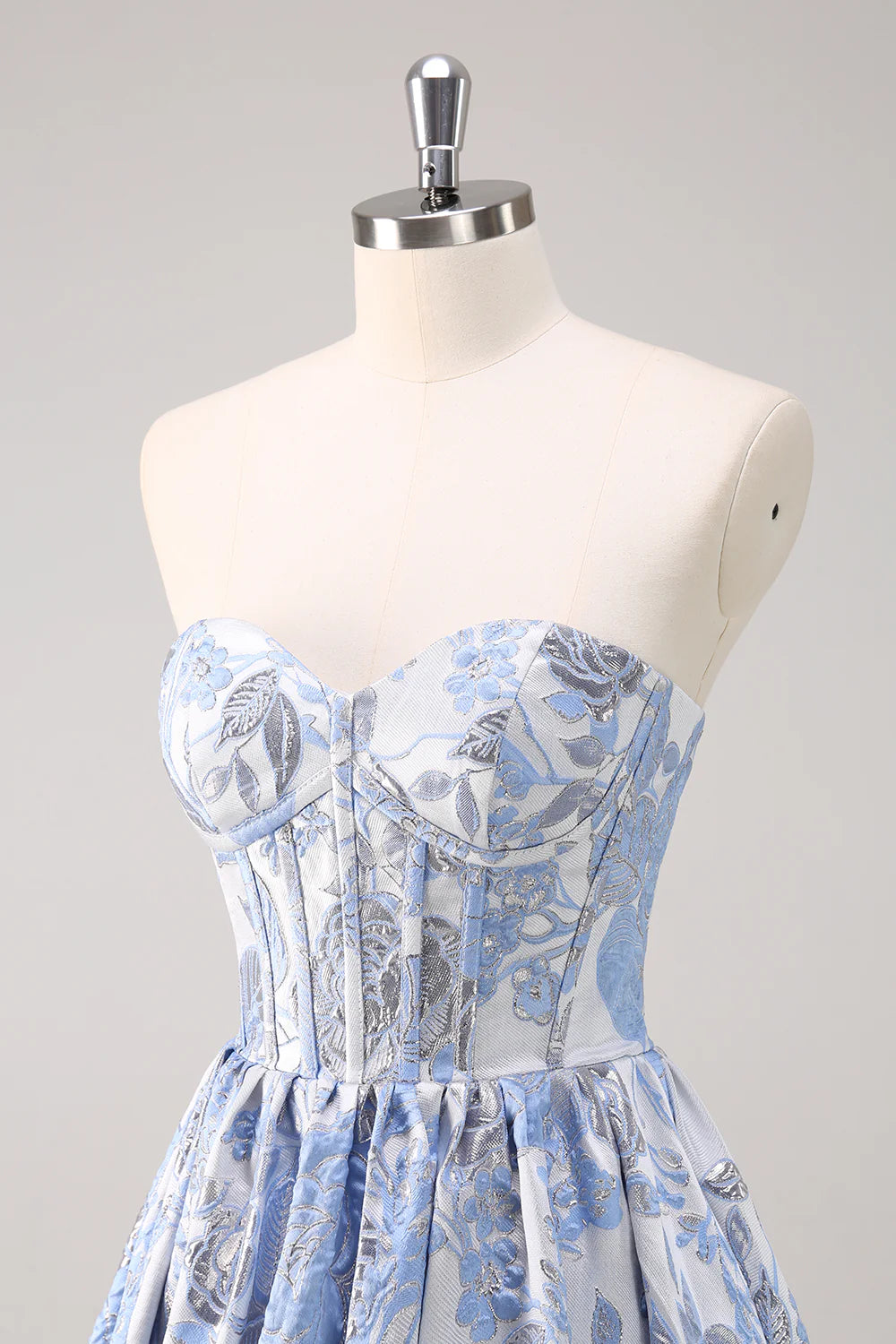 Sparkly Cute Ball Gown Sweetheart Brocade Corset Satin Long Blue Prom Dress