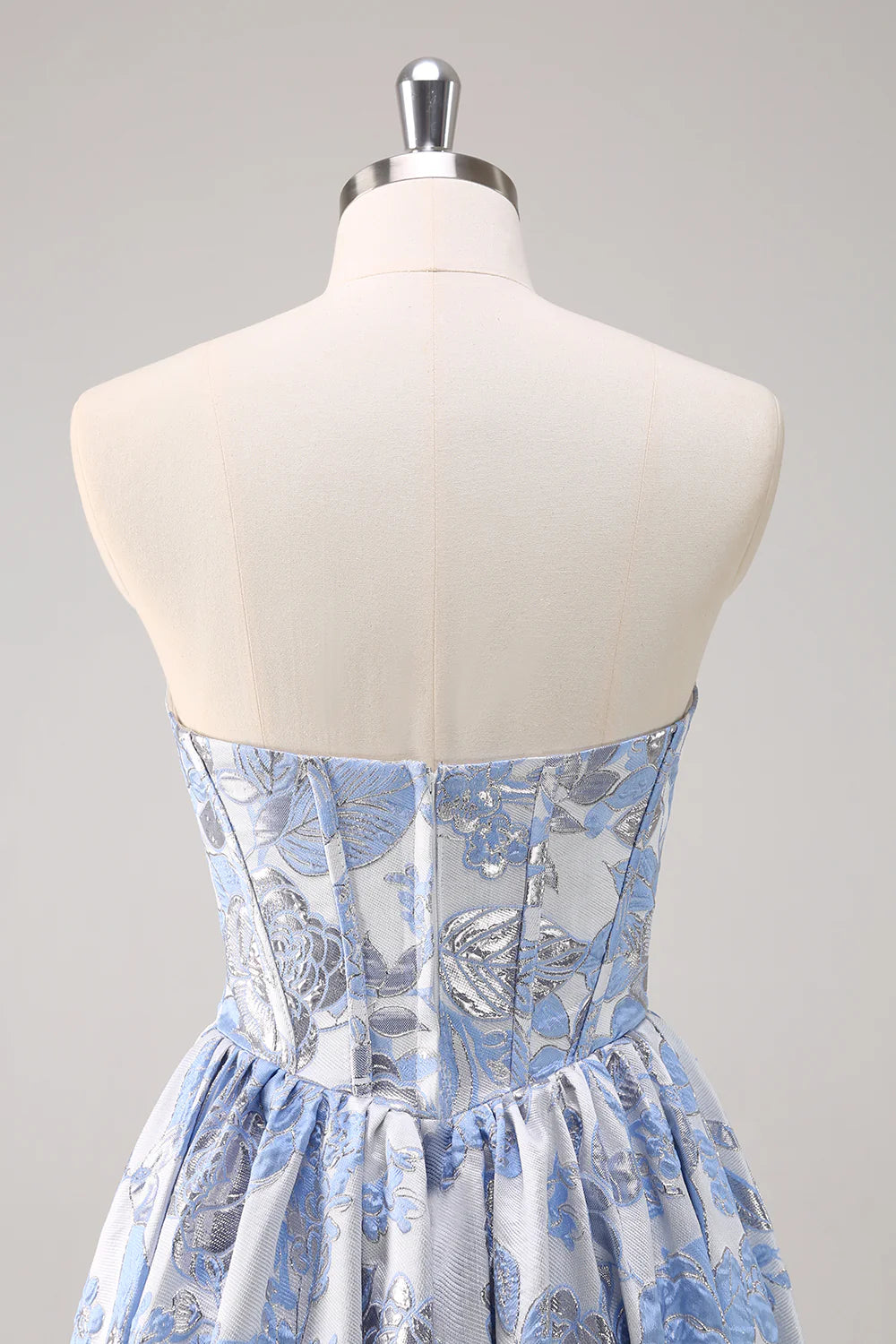 Sparkly Cute Ball Gown Sweetheart Brocade Corset Satin Long Blue Prom Dress