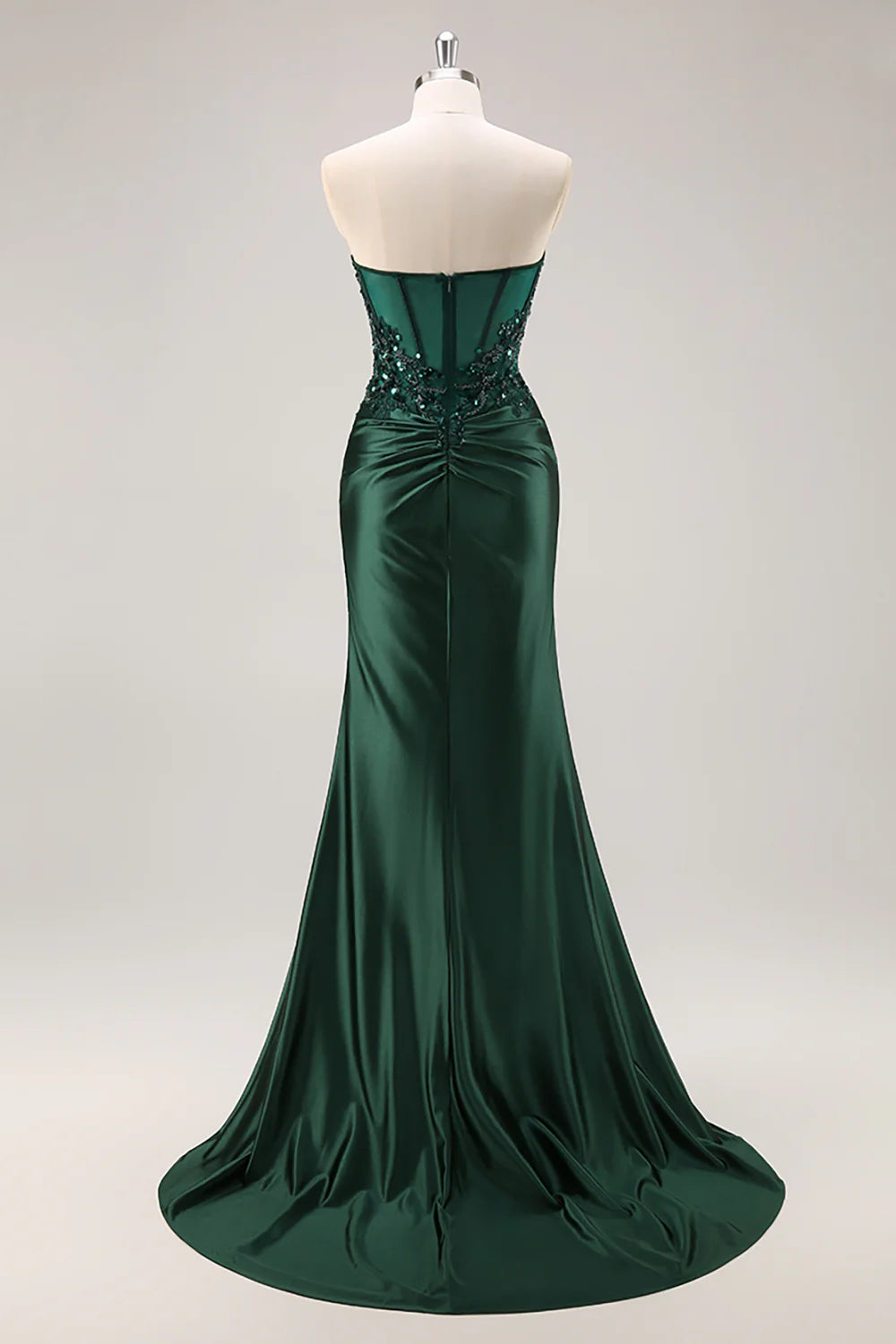 Sparkly Dark Green Mermaid Floral Beaded Corset Long Prom Dress with Slit