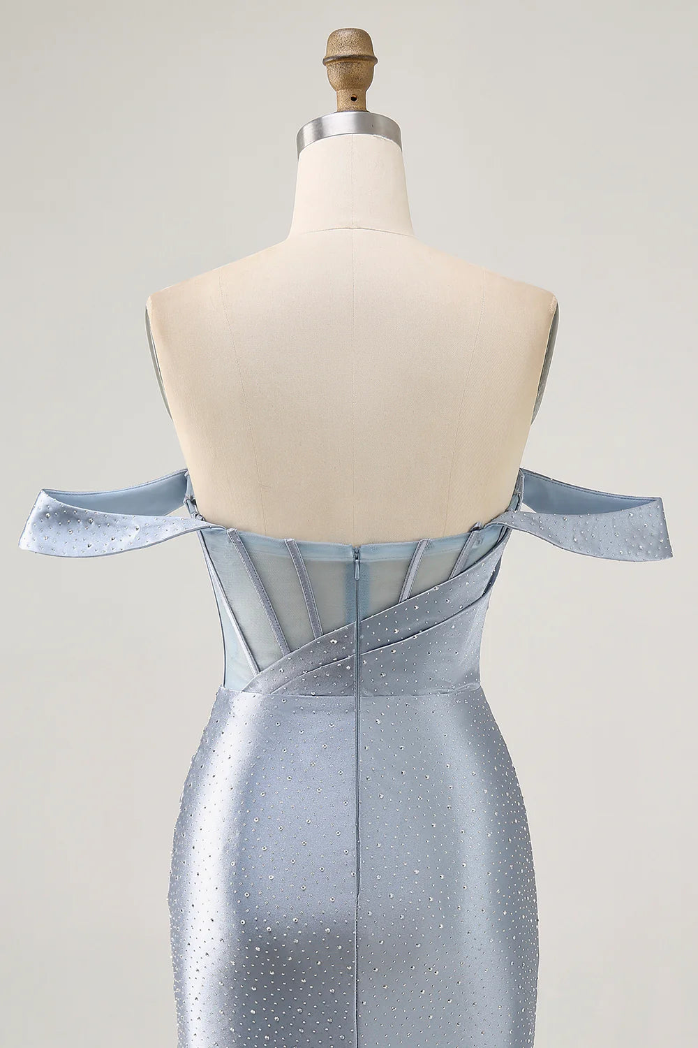 Sparkly Dusty Blue Satin Corset Tight Short Homecoming Dress with Beading