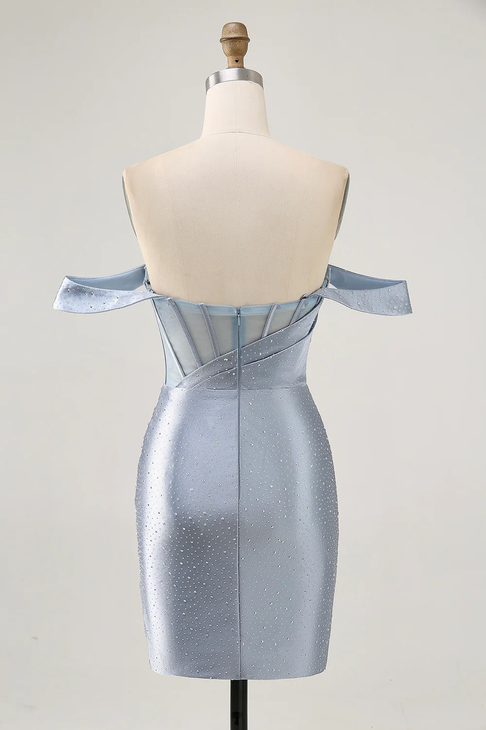 Sparkly Dusty Blue Satin Corset Tight Short Homecoming Dress with Beading