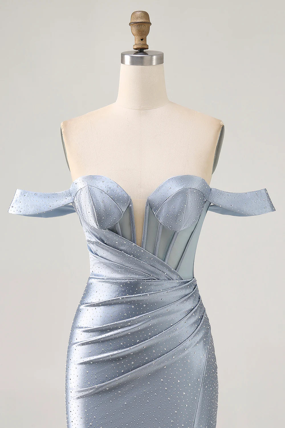 Sparkly Dusty Blue Satin Corset Tight Short Homecoming Dress with Beading