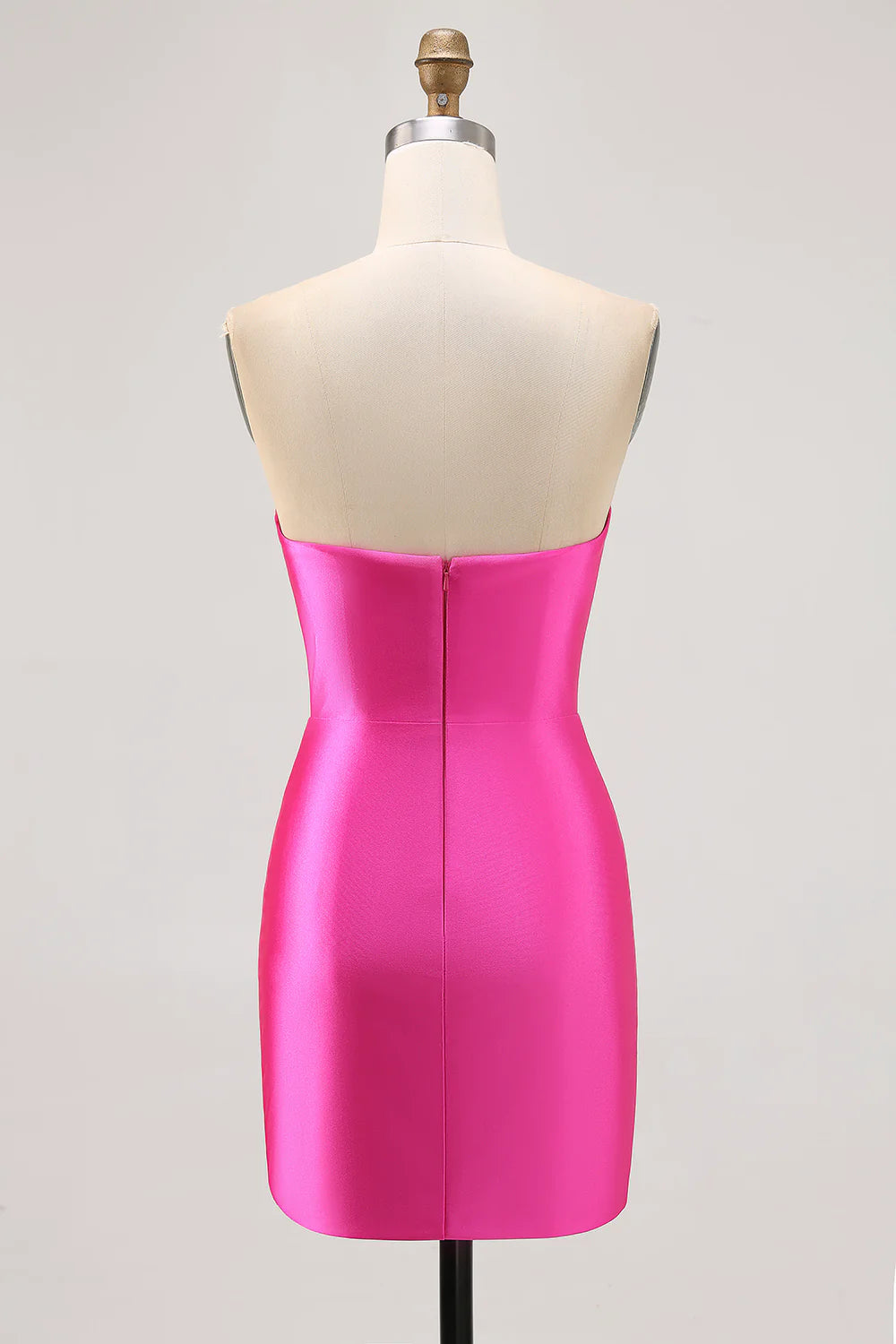Sparkly Fuchsia Satin Tight Strapless Short Homecoming Dress with Rhinestones