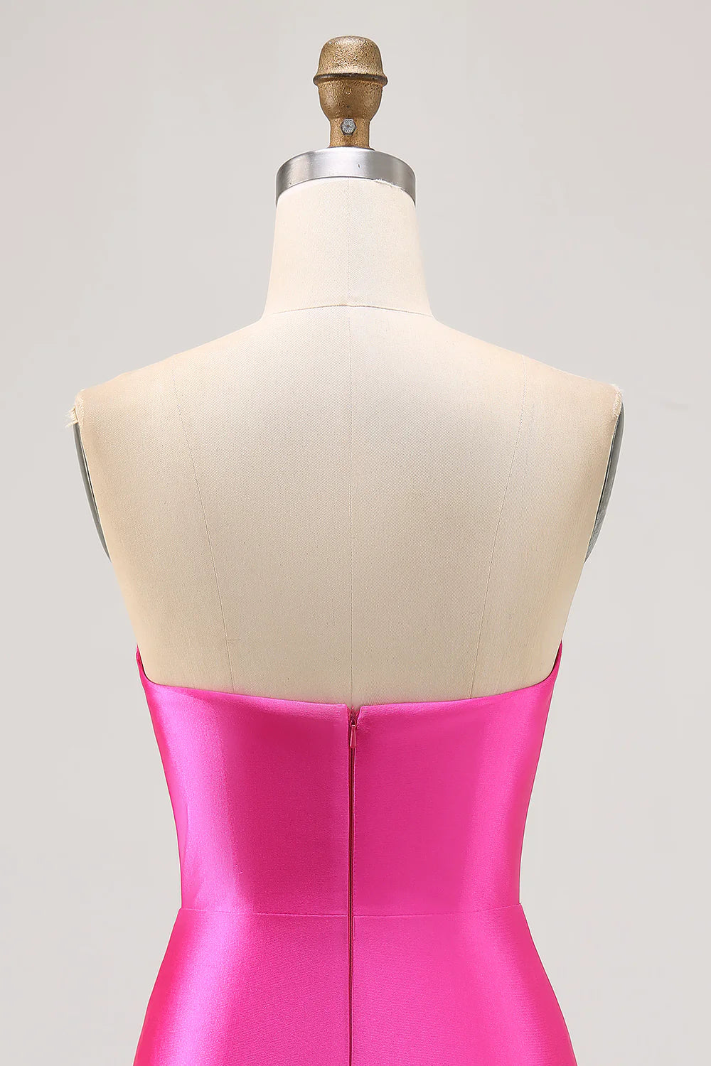 Sparkly Fuchsia Satin Tight Strapless Short Homecoming Dress with Rhinestones