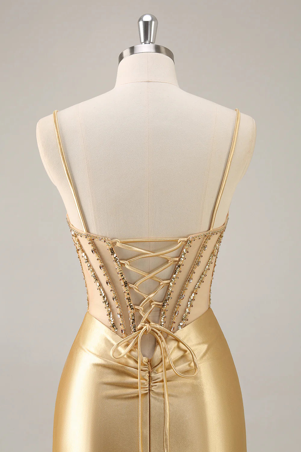 Sparkly Golden Corset Satin Tight Short Homecoming Dress with Rhinestones