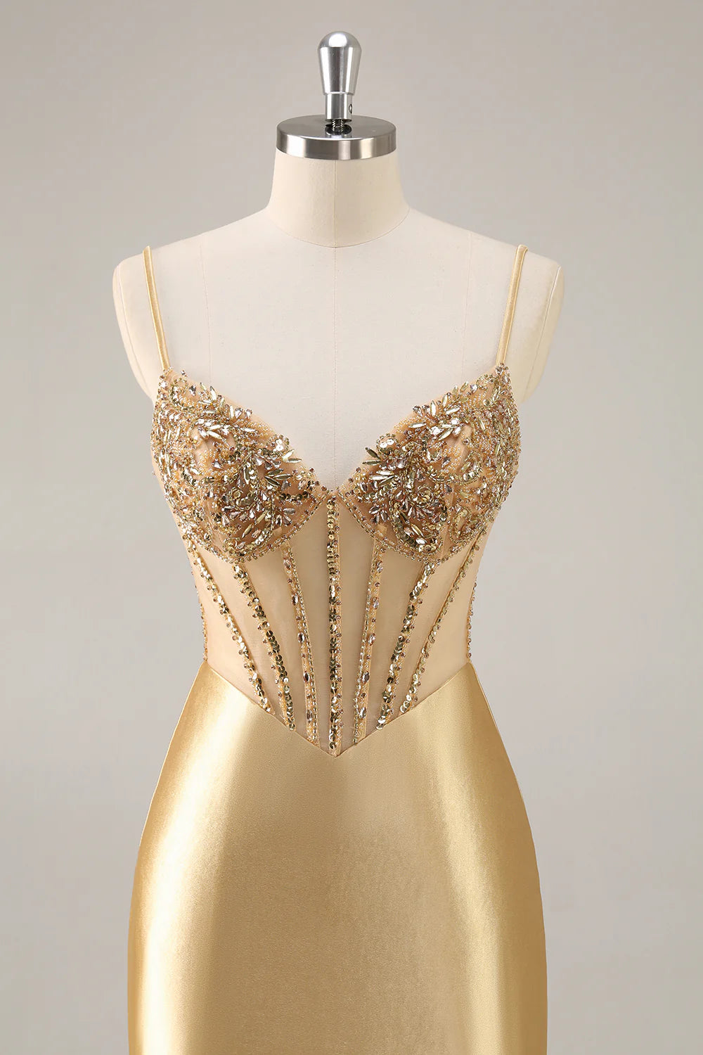 Sparkly Golden Corset Satin Tight Short Homecoming Dress with Rhinestones
