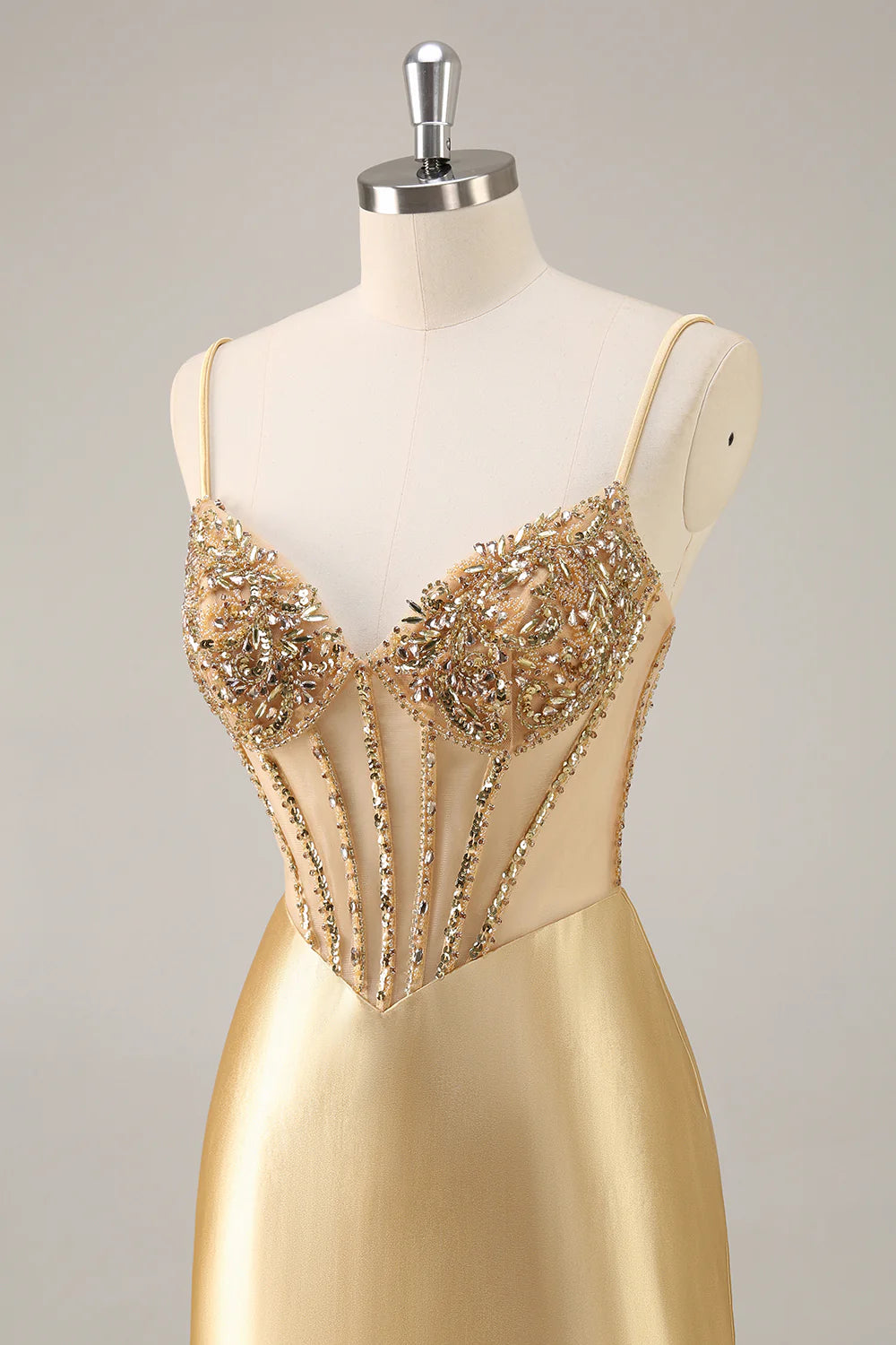 Sparkly Golden Corset Satin Tight Short Homecoming Dress with Rhinestones