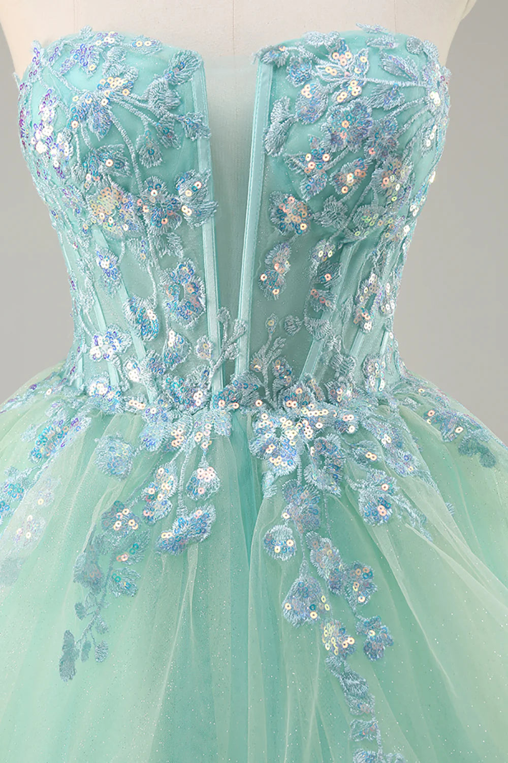 Sparkly Green Corset Strapless Long Prom Dress with Ruffles