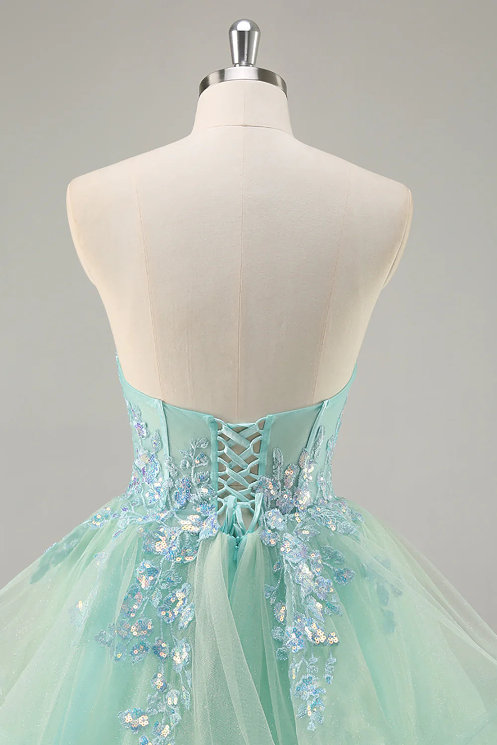 Sparkly Green Corset Strapless Long Prom Dress with Ruffles