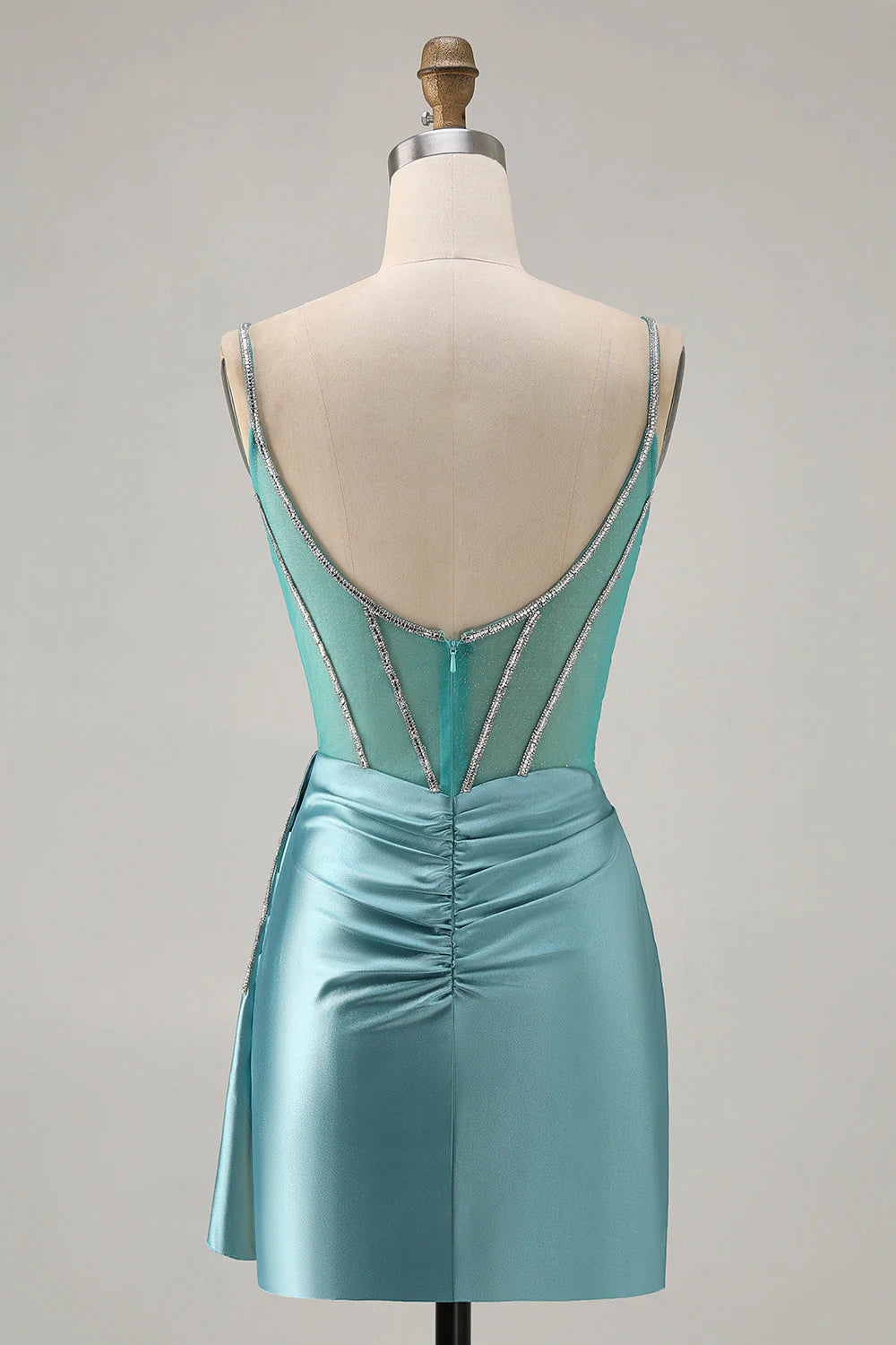 Sparkly Green Satin Bodycon Short Homecoming Dress with Beading