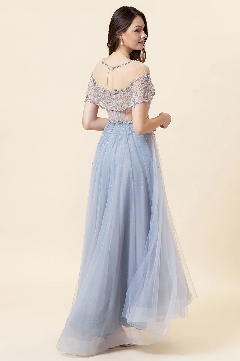 Sparkly Grey Beaded Long Tulle Full Of Charm Prom Dress