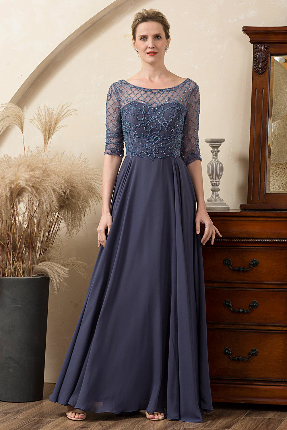 Sparkly Grey Blue Beaded Full Of Charm Mother of the Bride Dress
