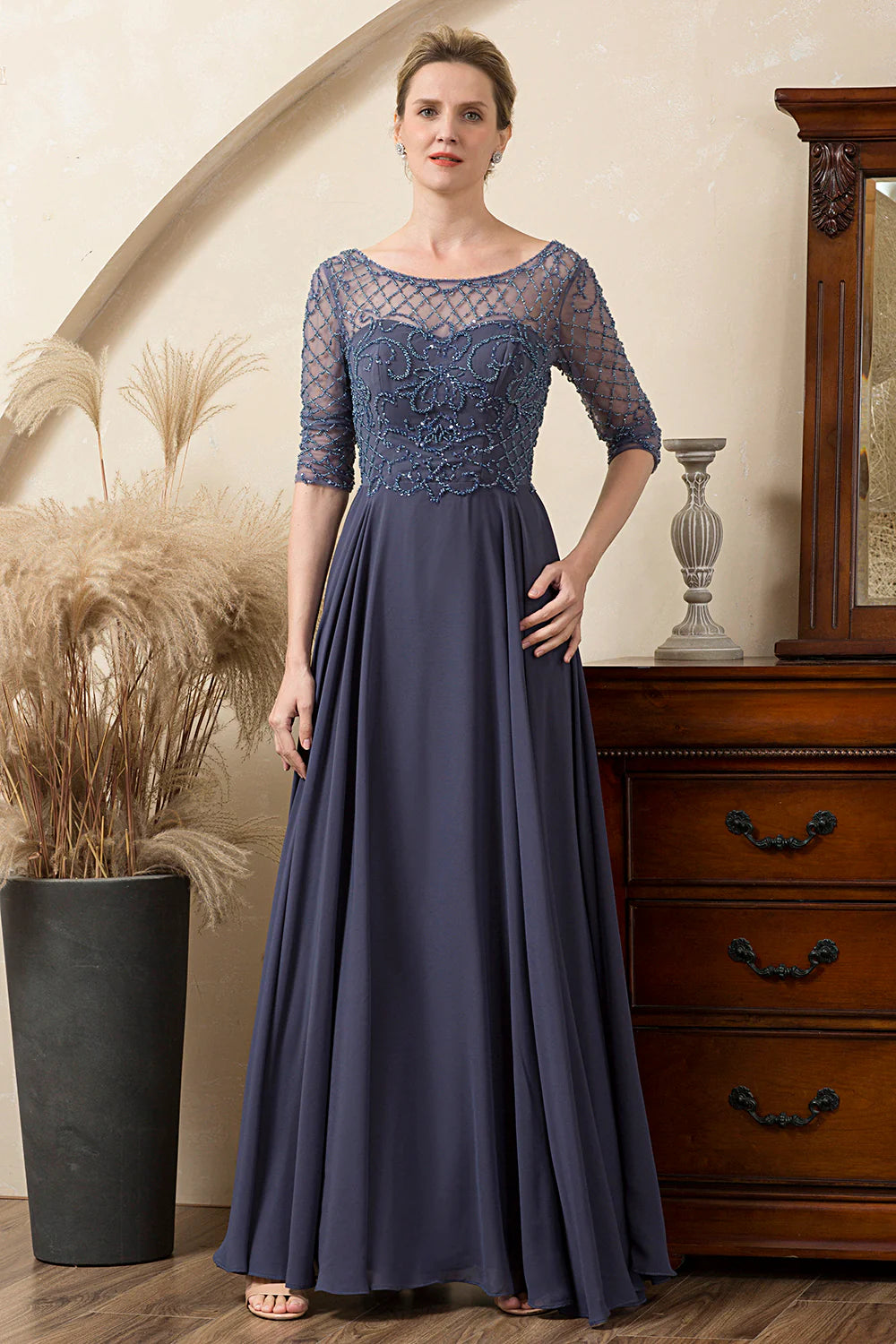 Sparkly Grey Blue Beaded Full Of Charm Mother of the Bride Dress