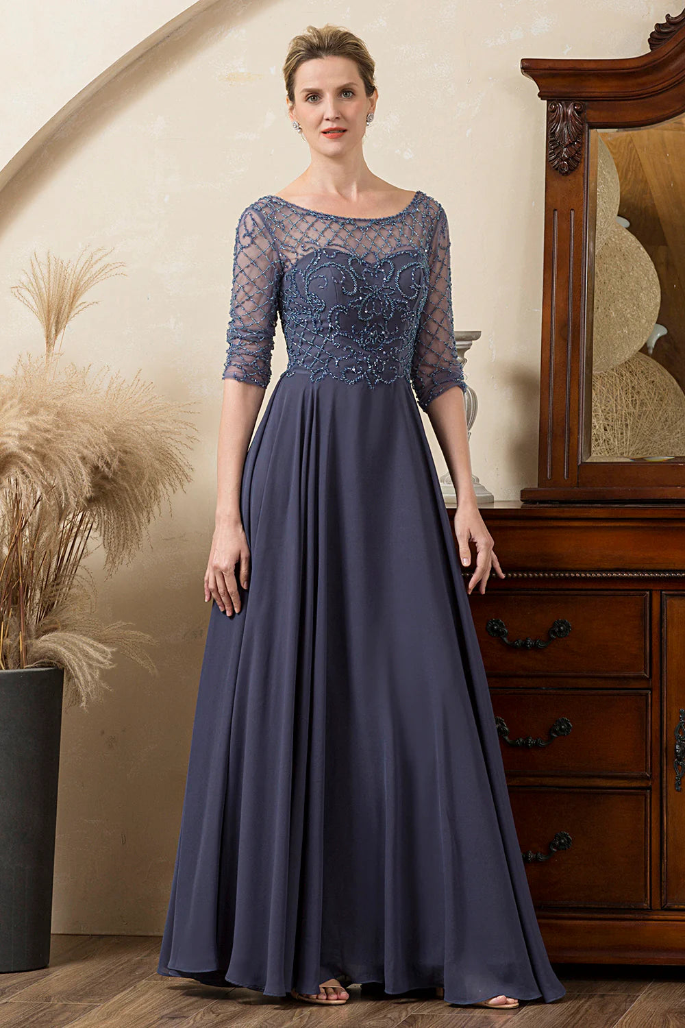 Sparkly Grey Blue Beaded Full Of Charm Mother of the Bride Dress