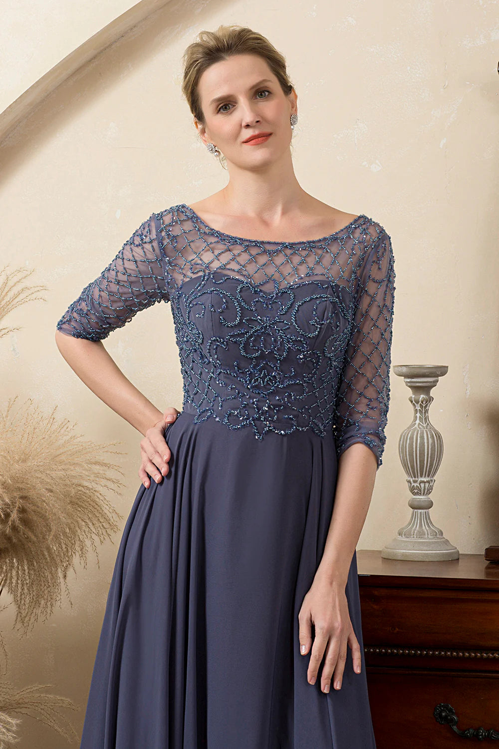 Sparkly Grey Blue Beaded Full Of Charm Mother of the Bride Dress