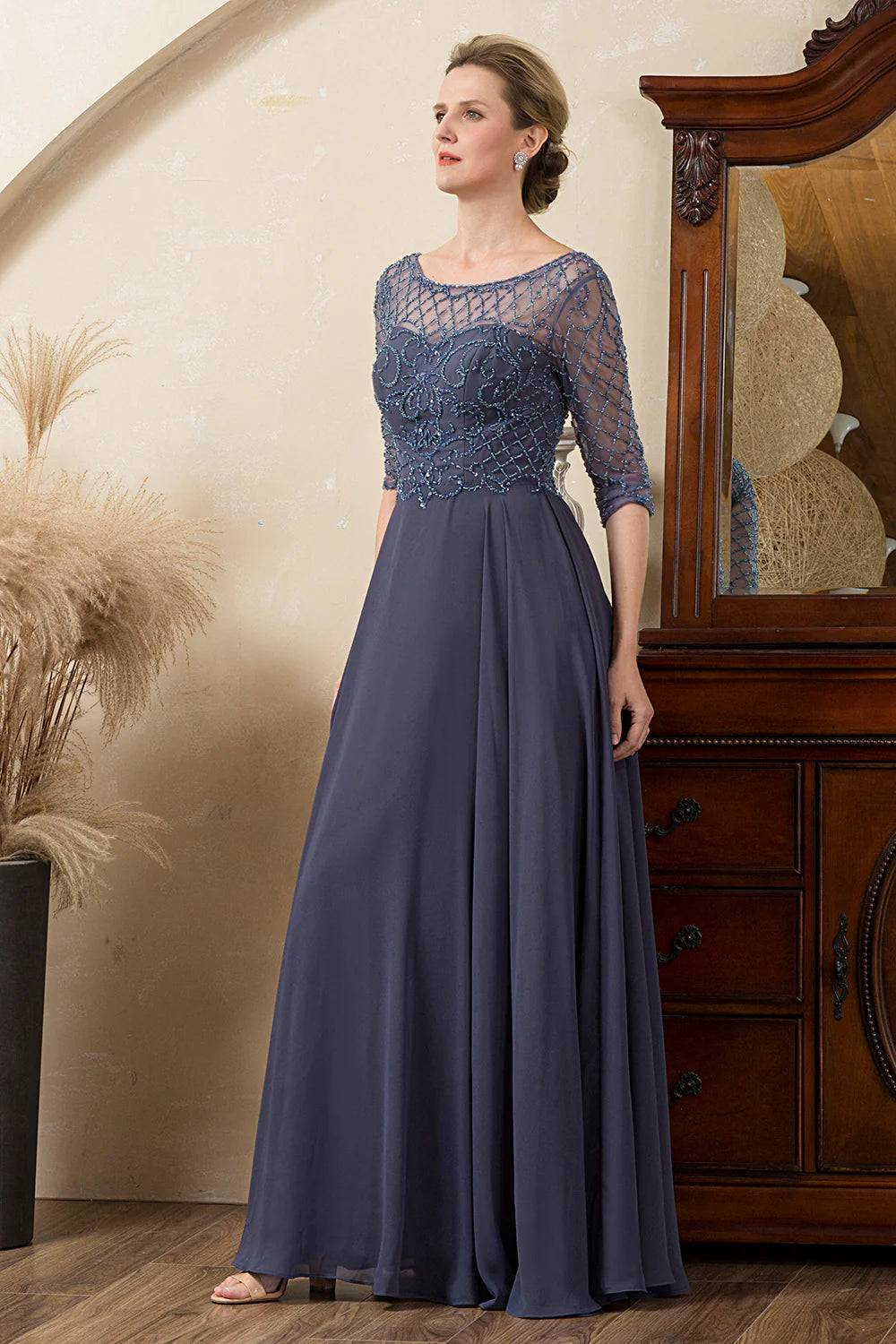 Sparkly Grey Blue Beaded Full Of Charm Mother of the Bride Dress