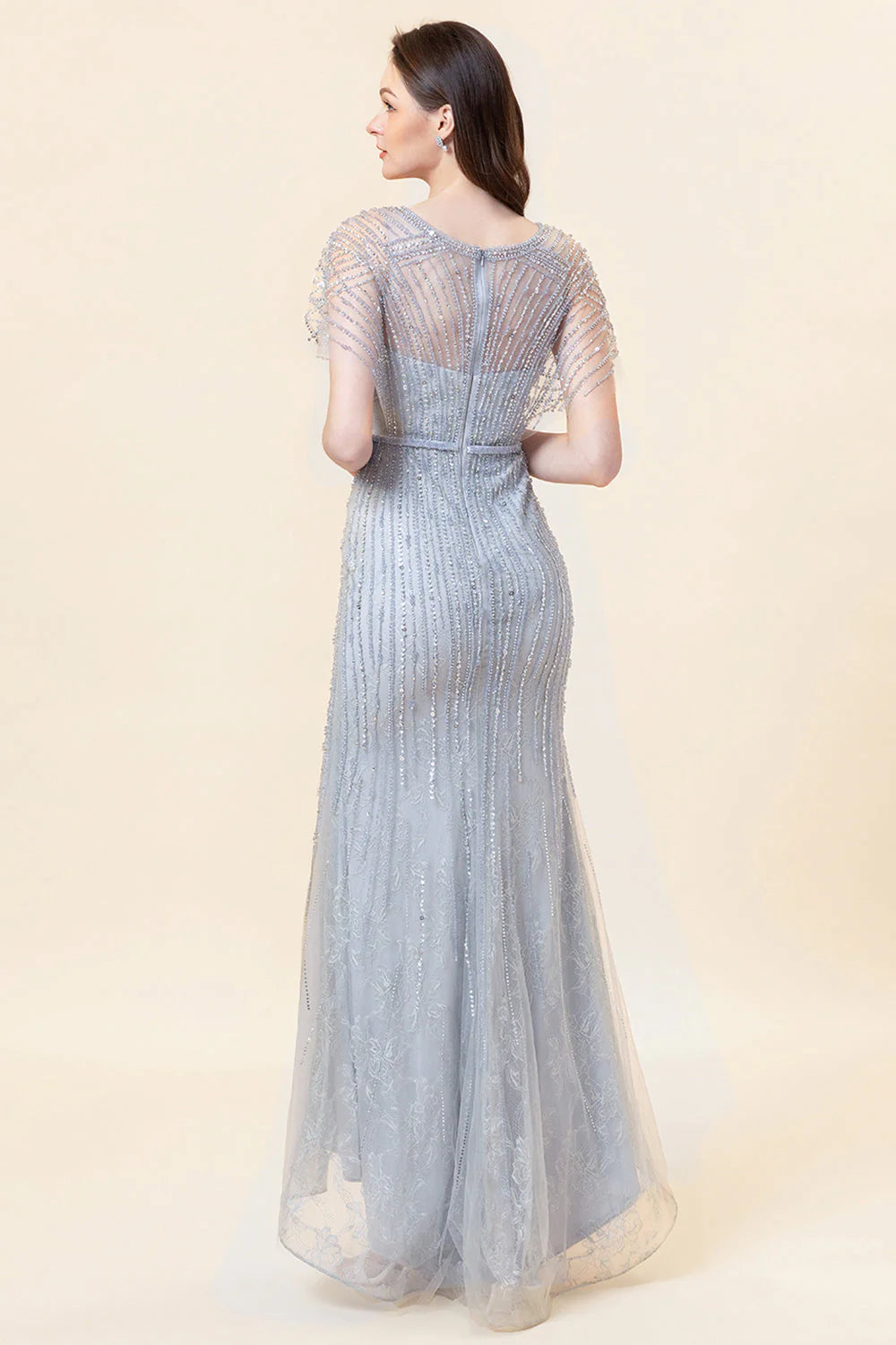 Sparkly Grey Mermaid Beaded Long Evening Dress