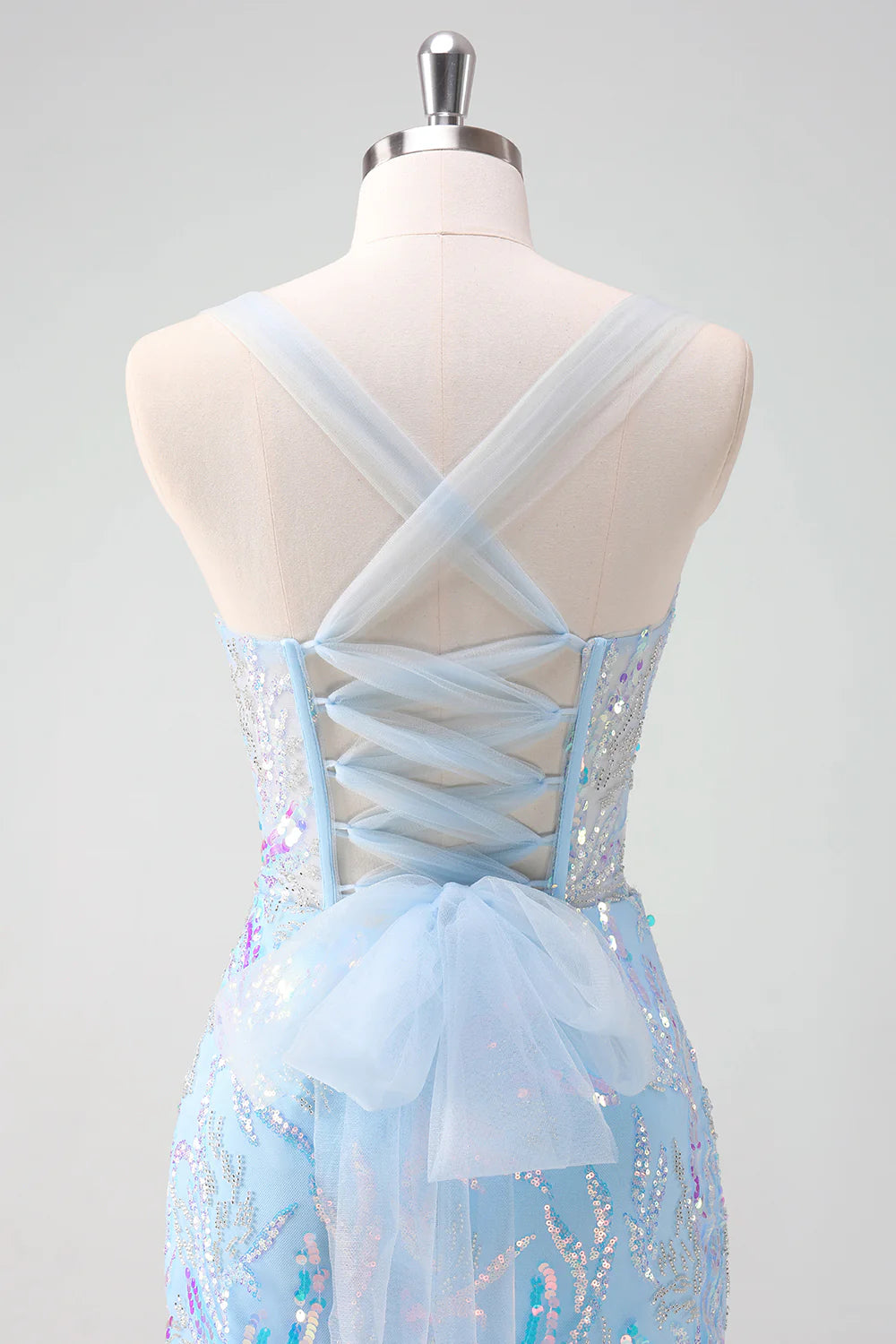 Sparkly Light Blue Corset Tight Short Homecoming Dress