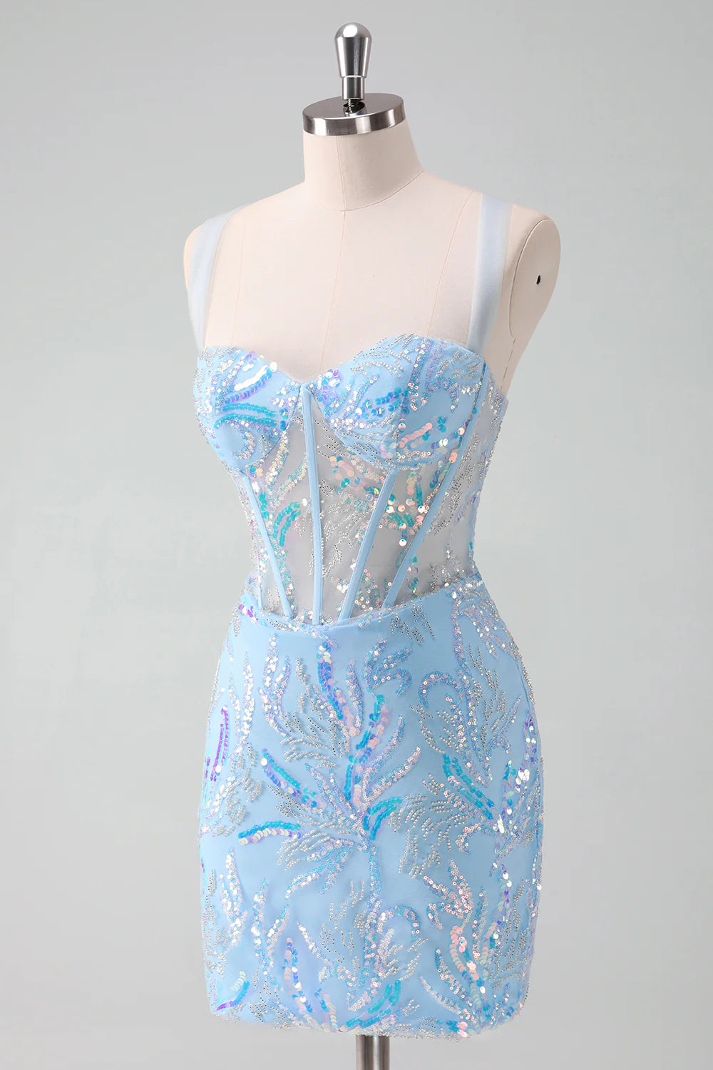 Sparkly Light Blue Corset Tight Short Homecoming Dress