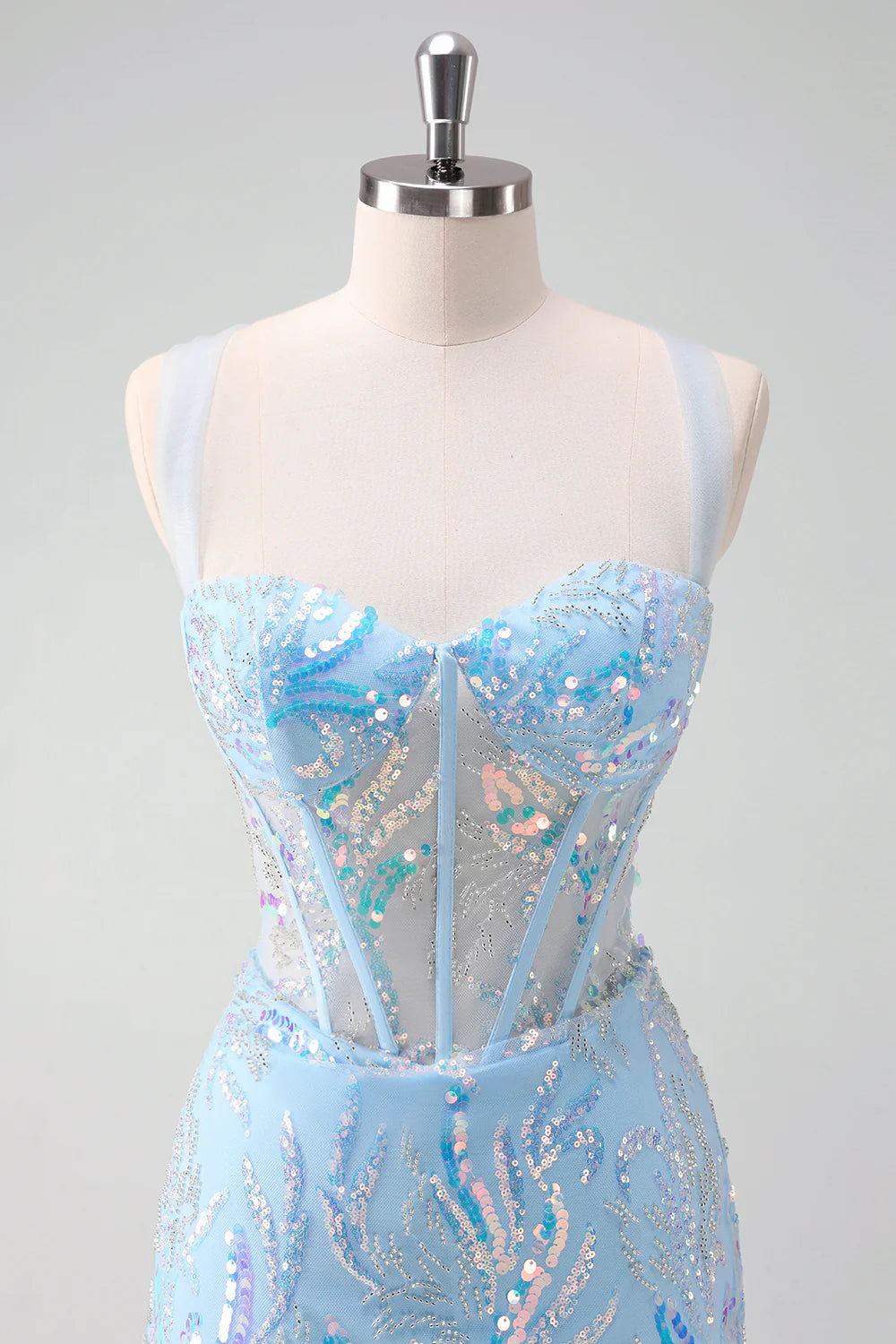 Sparkly Light Blue Corset Tight Short Homecoming Dress
