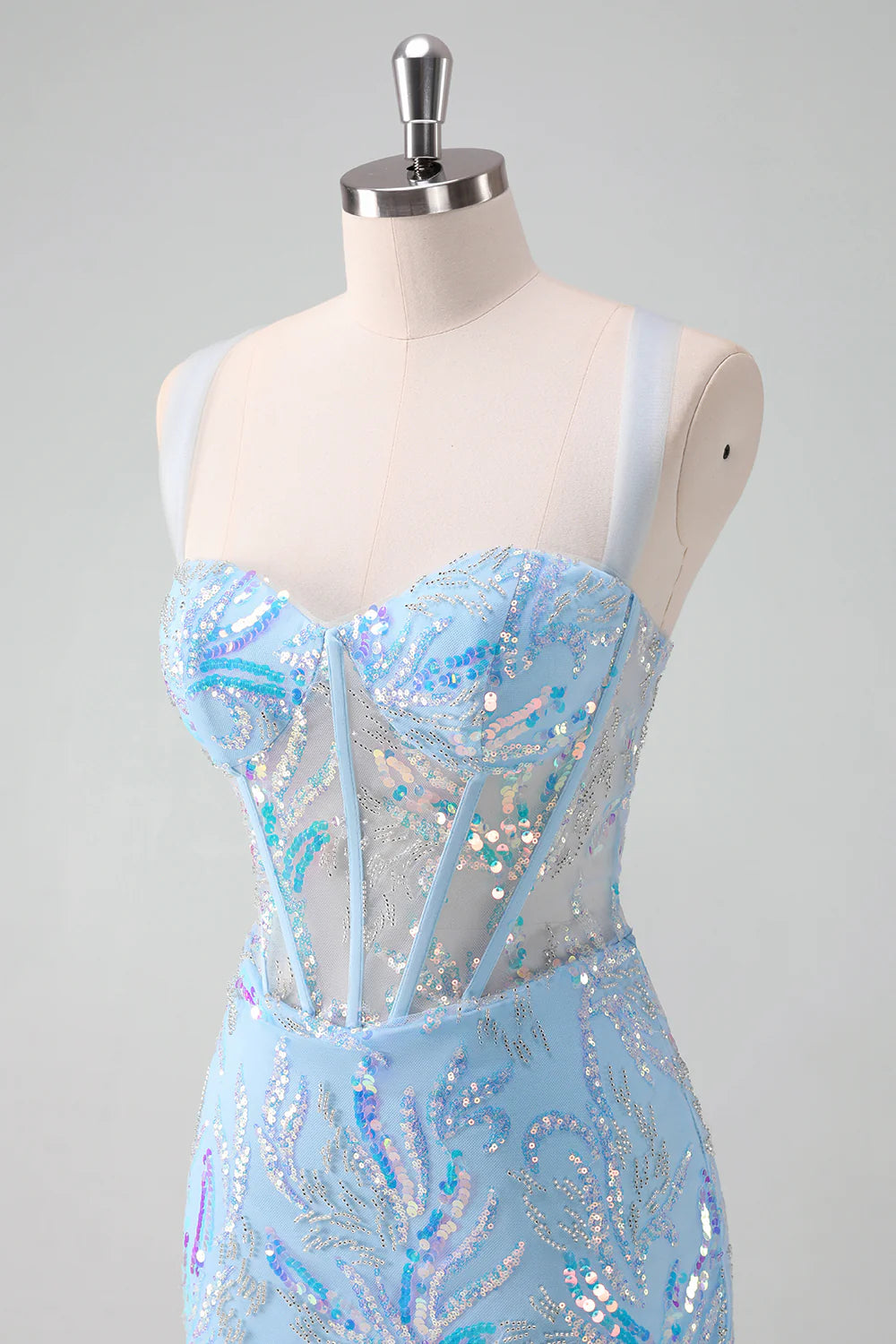 Sparkly Light Blue Corset Tight Short Homecoming Dress