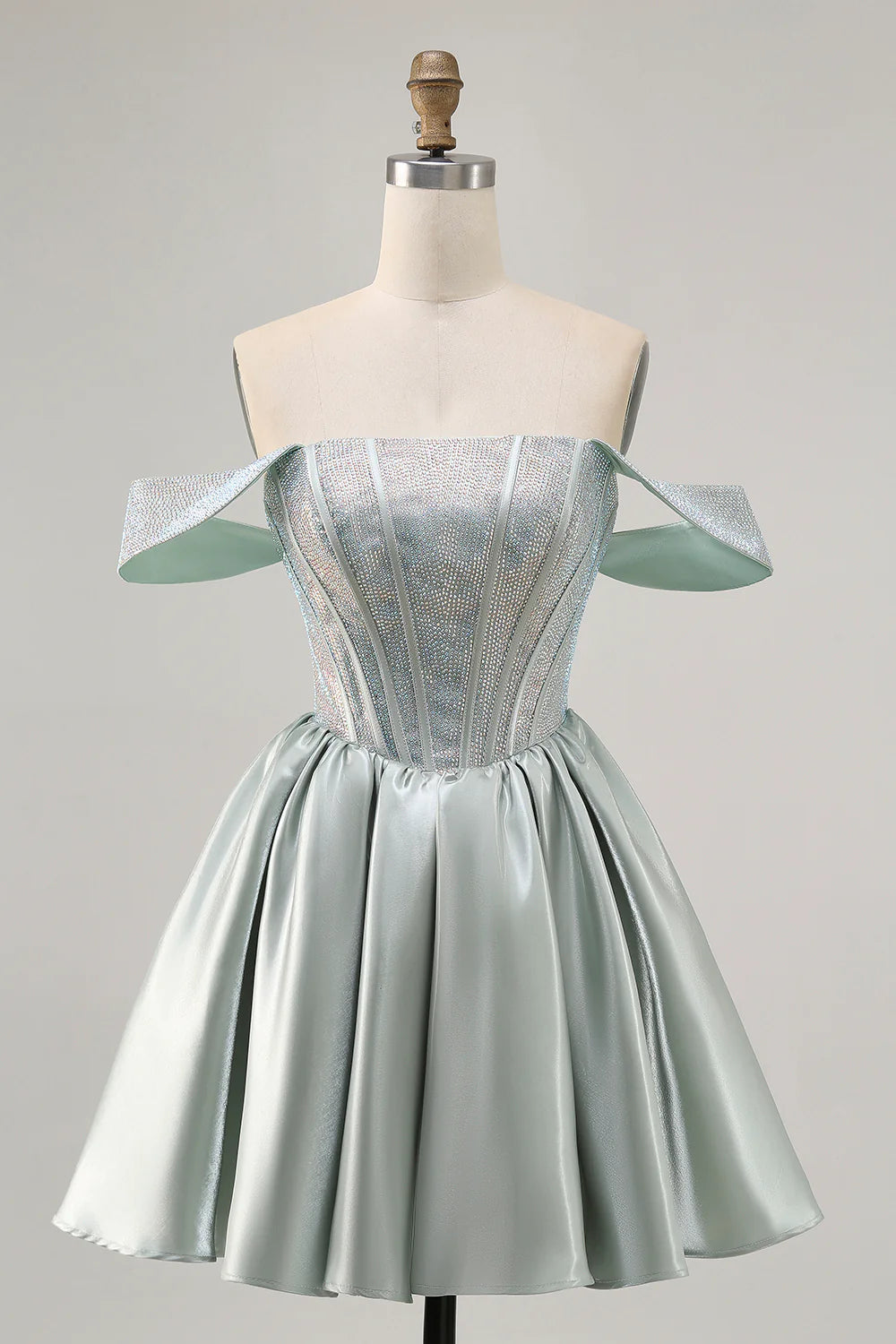 Sparkly Light Green Satin Short Corset Homecoming Dress with Beading