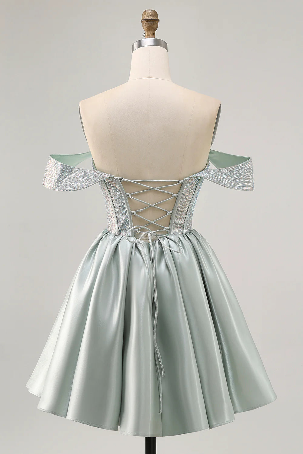 Sparkly Light Green Satin Short Corset Homecoming Dress with Beading