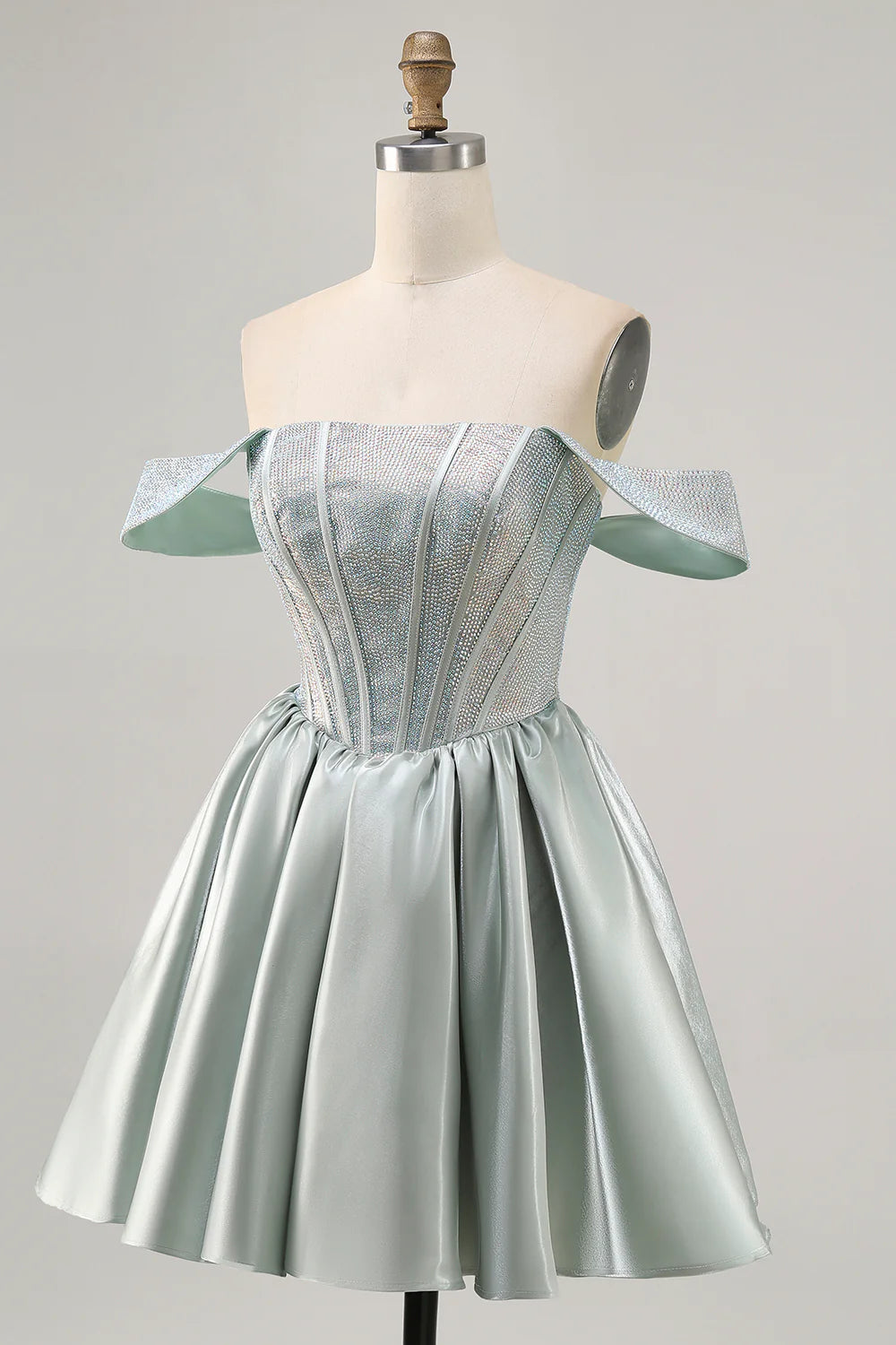Sparkly Light Green Satin Short Corset Homecoming Dress with Beading