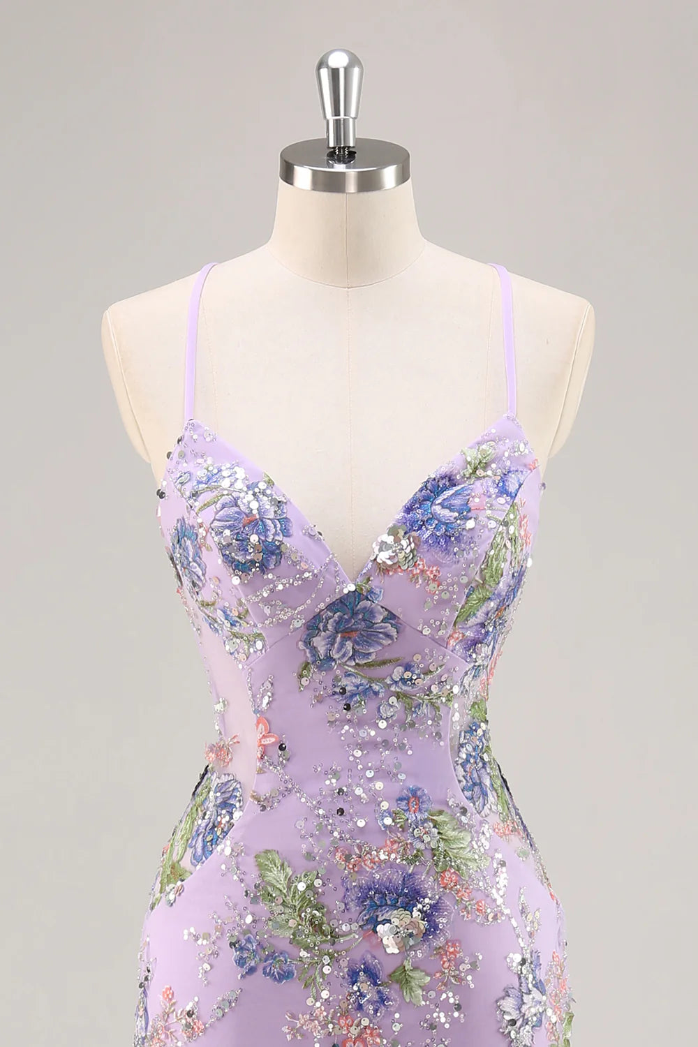 Sparkly Lilac Beaded Floral Mermaid Long Prom Dress with Sequins