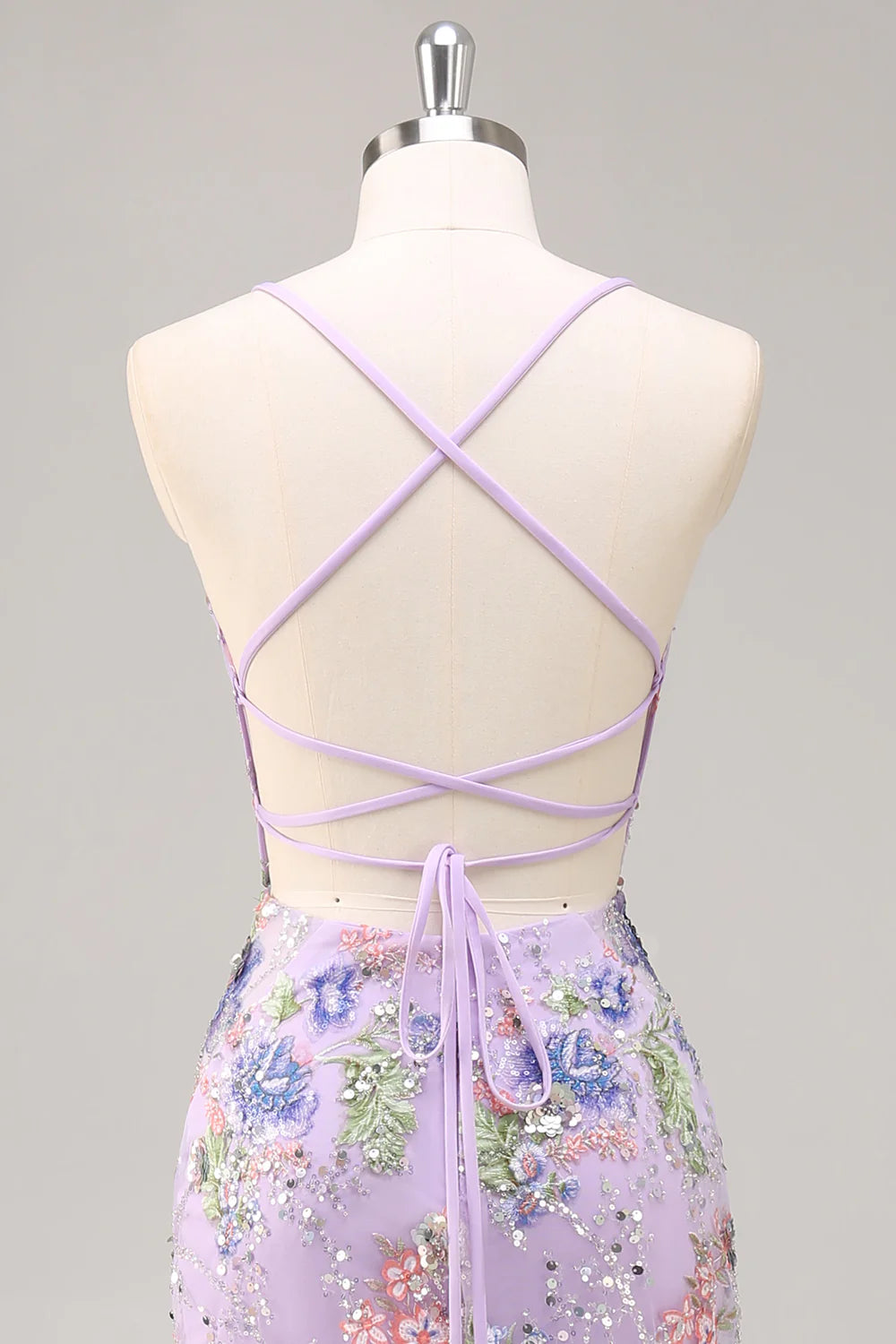 Sparkly Lilac Beaded Floral Mermaid Long Prom Dress with Sequins