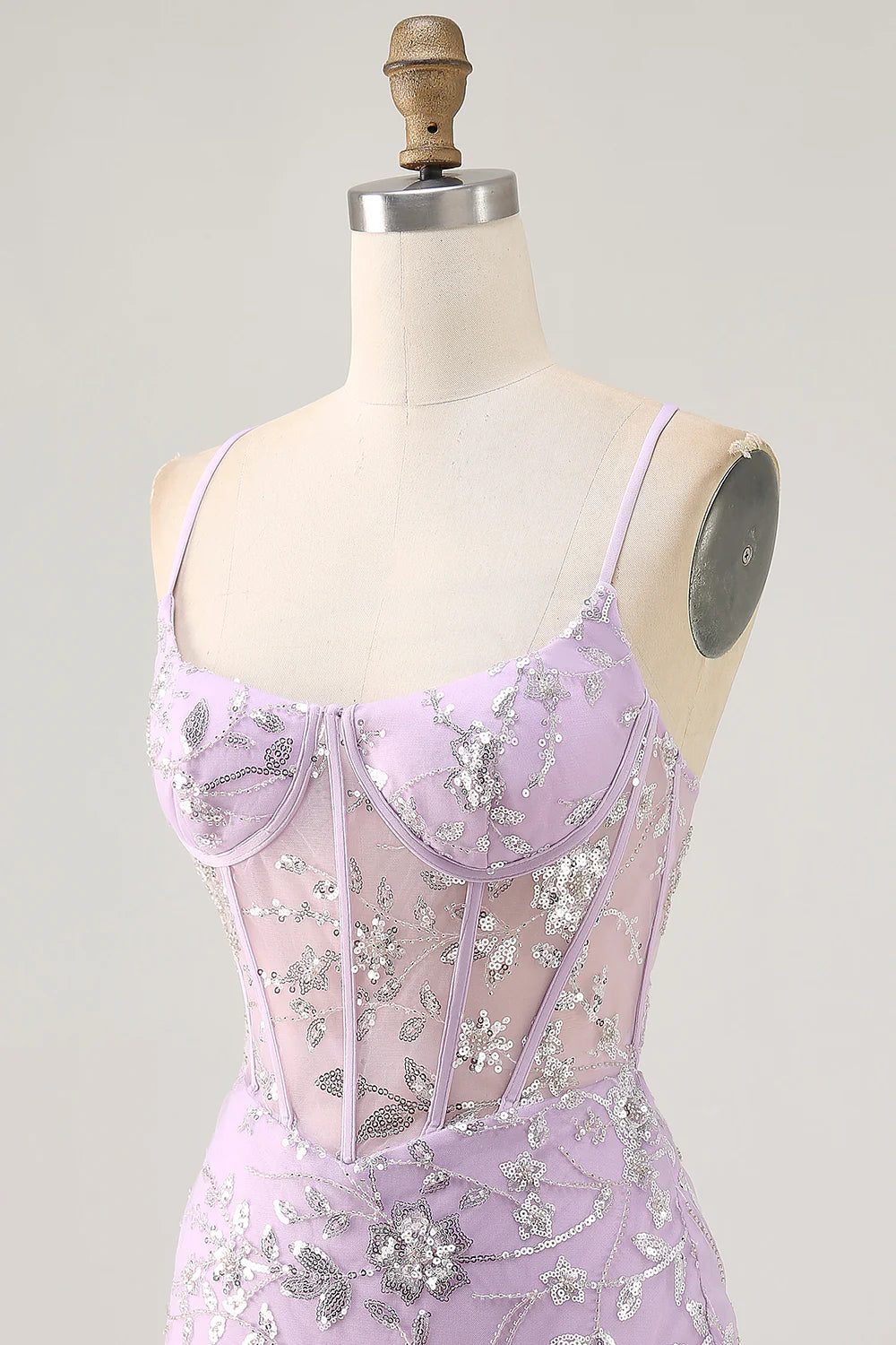 Sparkly Lilac Floral Tight Corset Short Homecoming Dress with Sequins