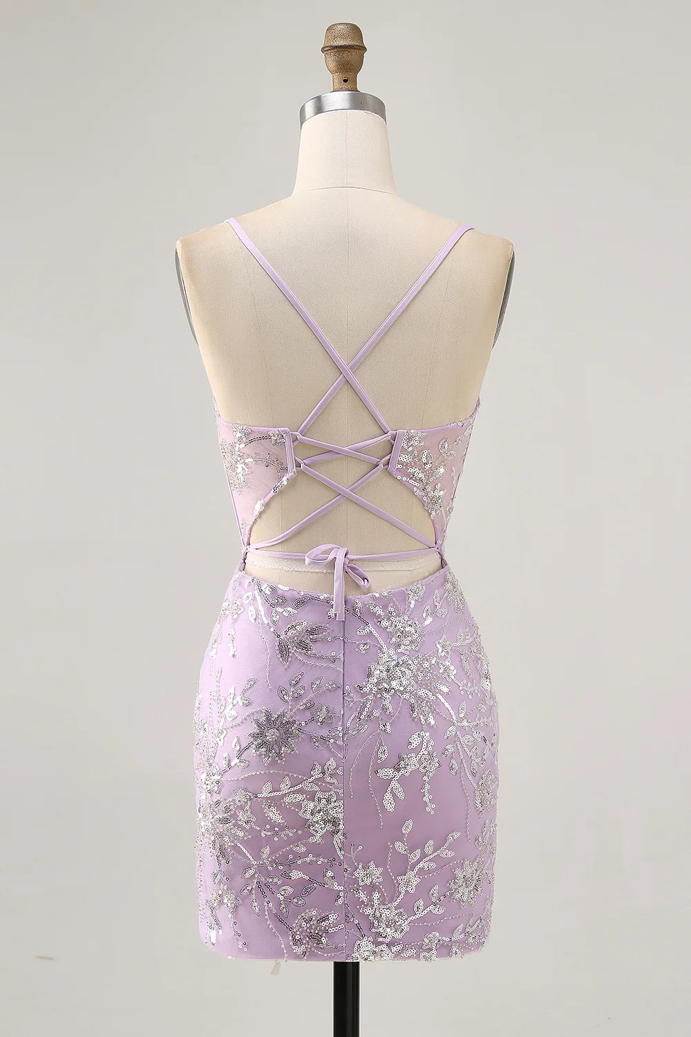 Sparkly Lilac Floral Tight Corset Short Homecoming Dress with Sequins