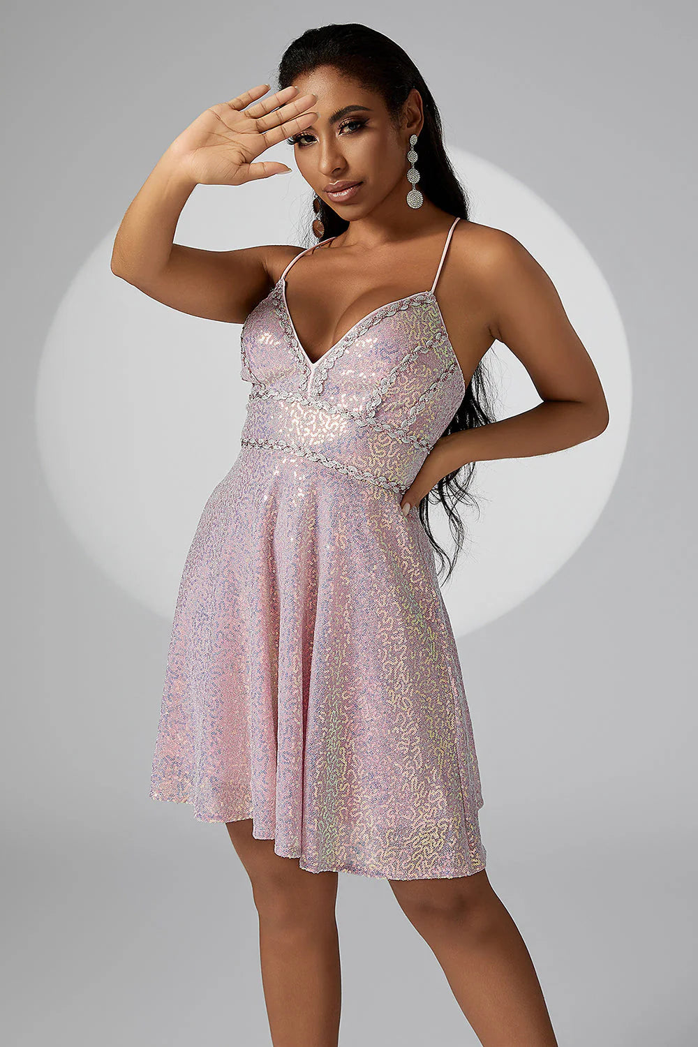 Sparkly Lilac Spaghetti Straps Sequins Short Homecoming Dress