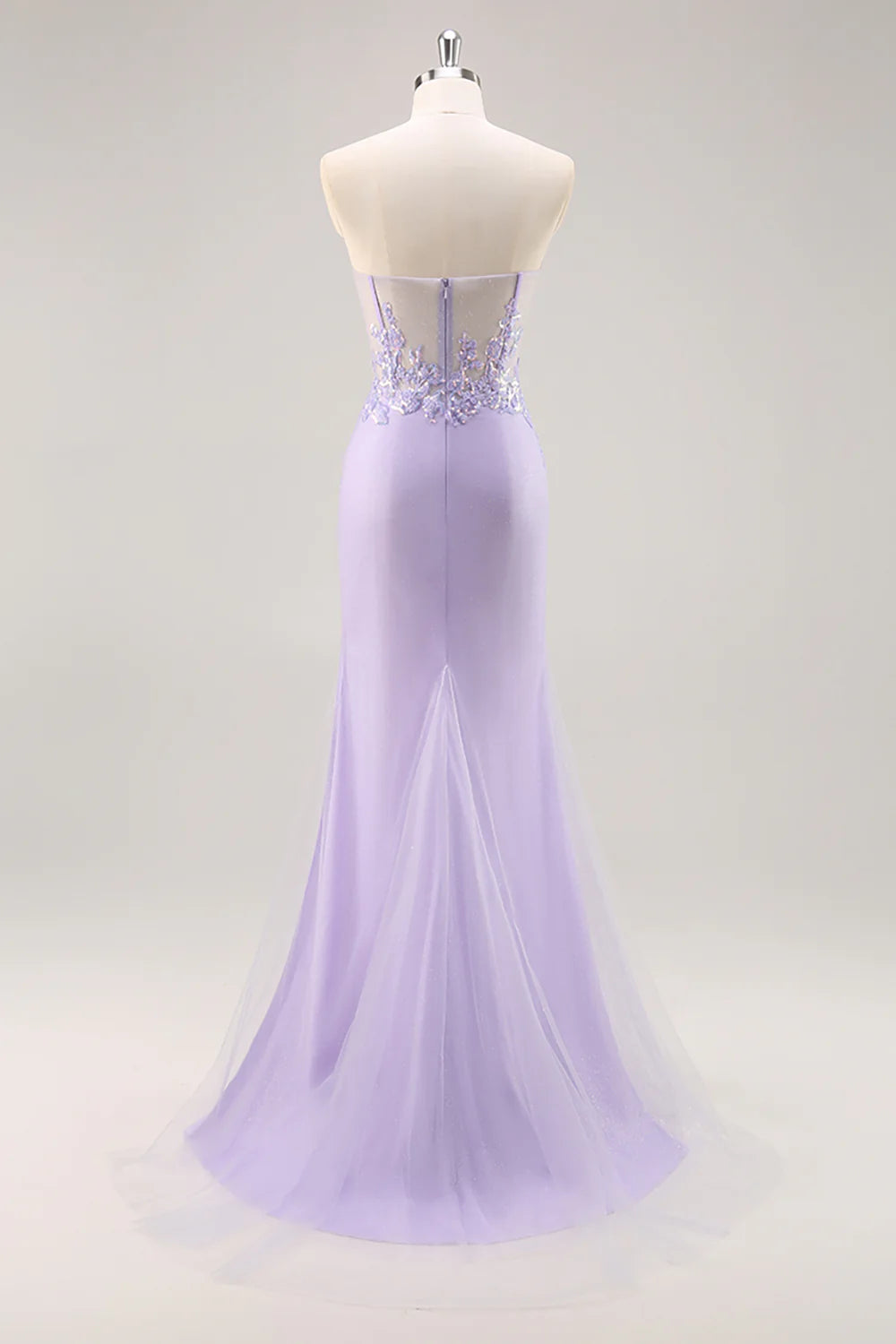 Sparkly Lilac Tulle Strapless Corset Long Prom Dress with Appliques