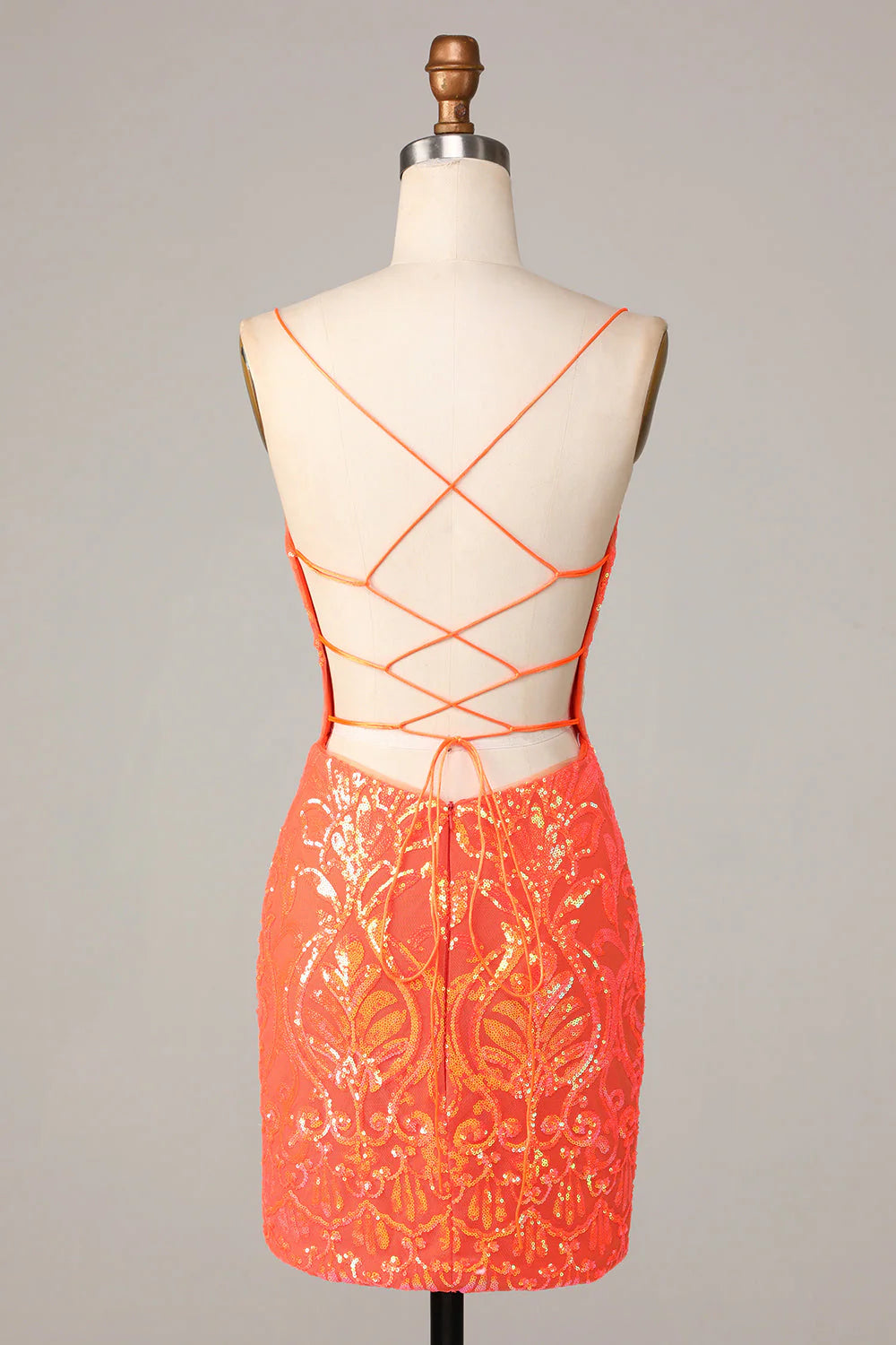 Sparkly Orange Bodycon Spaghetti Straps Sequins Short Homecoming Dress