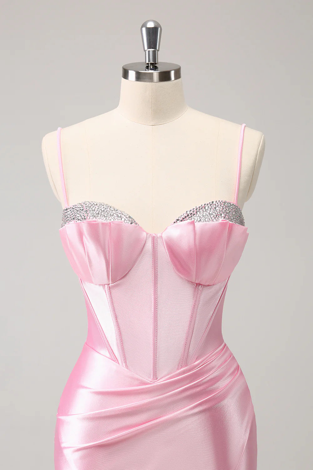 Sparkly Pink Tight Spaghetti Straps Corset Pleated Short Homecoming Dress with Beading