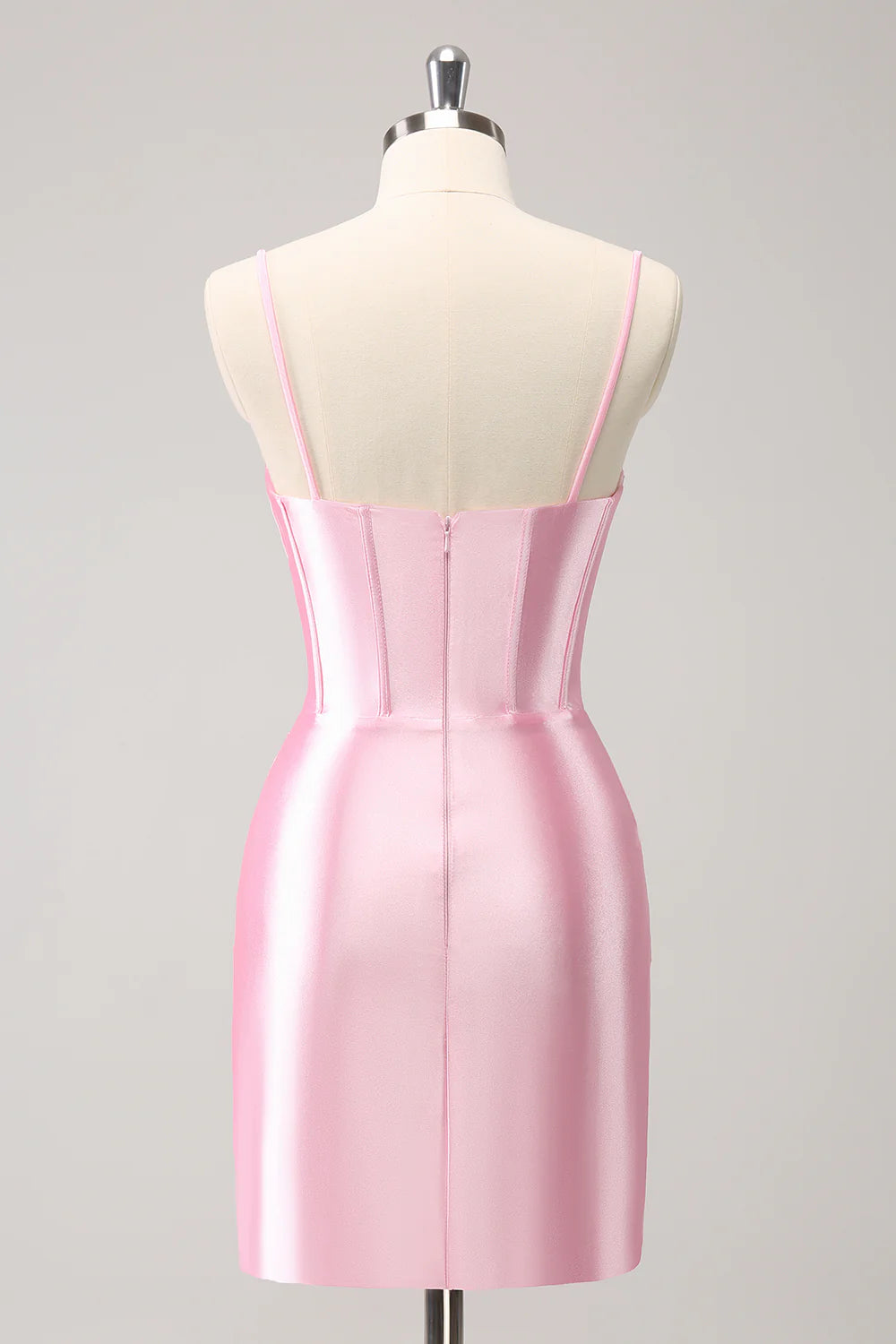 Sparkly Pink Tight Spaghetti Straps Corset Pleated Short Homecoming Dress with Beading