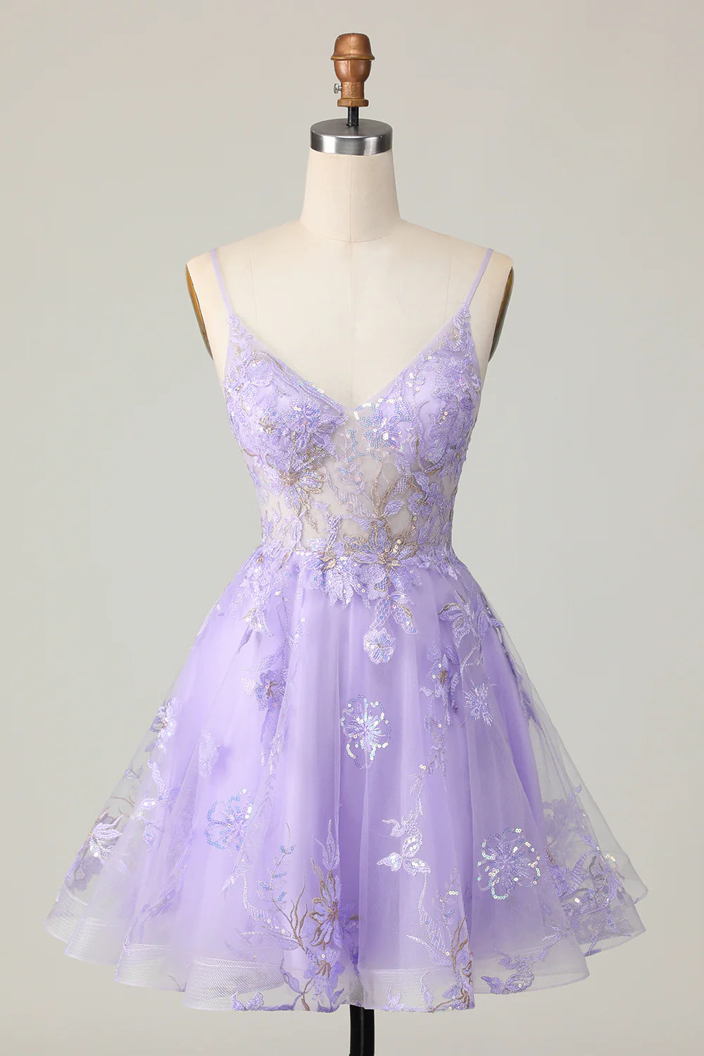 Sparkly Purple A Line Short Floral Homecoming Dress with Lace