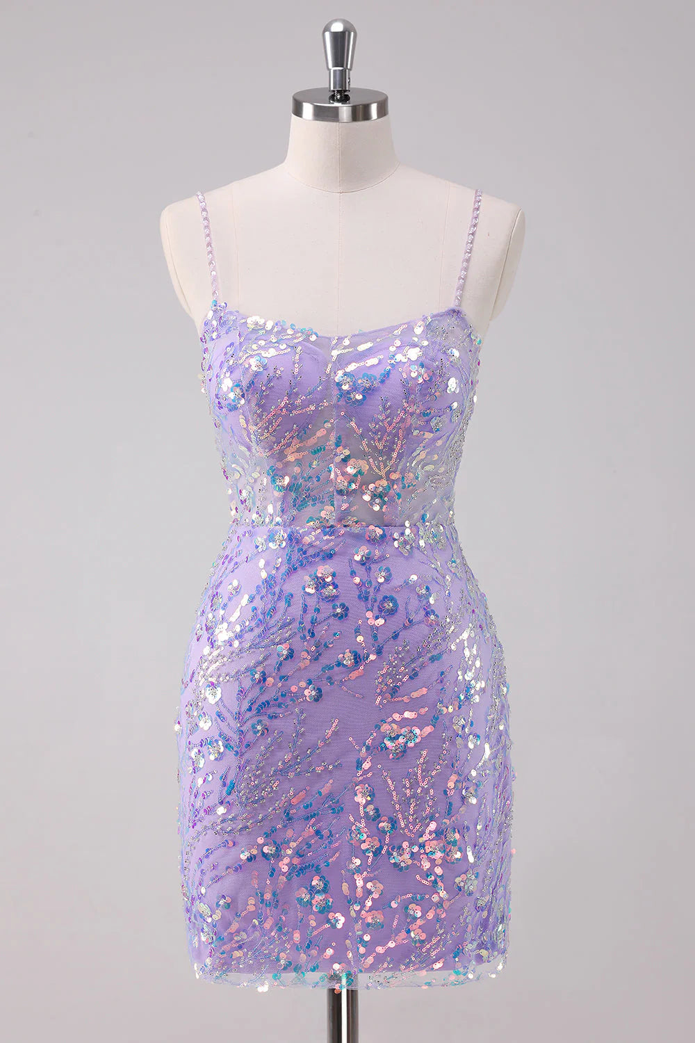 Sparkly Purple Corset Tight Sequins Short Homecoming Dress