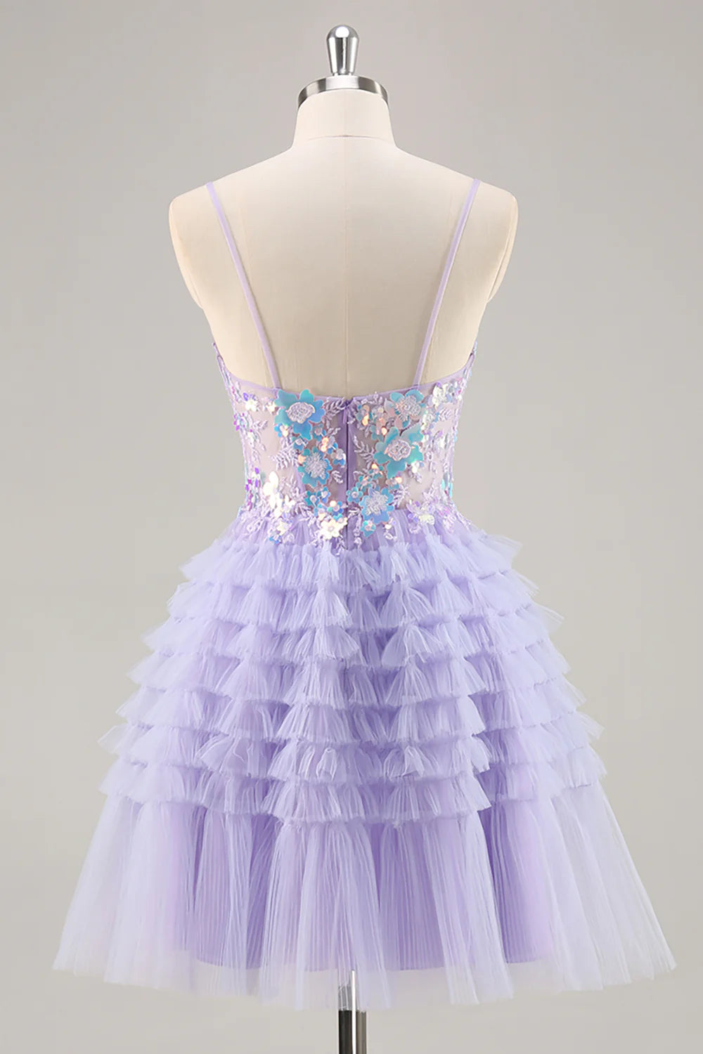 Sparkly Purple Floral Corset Tiered Short Homecoming Dress with Ruffles