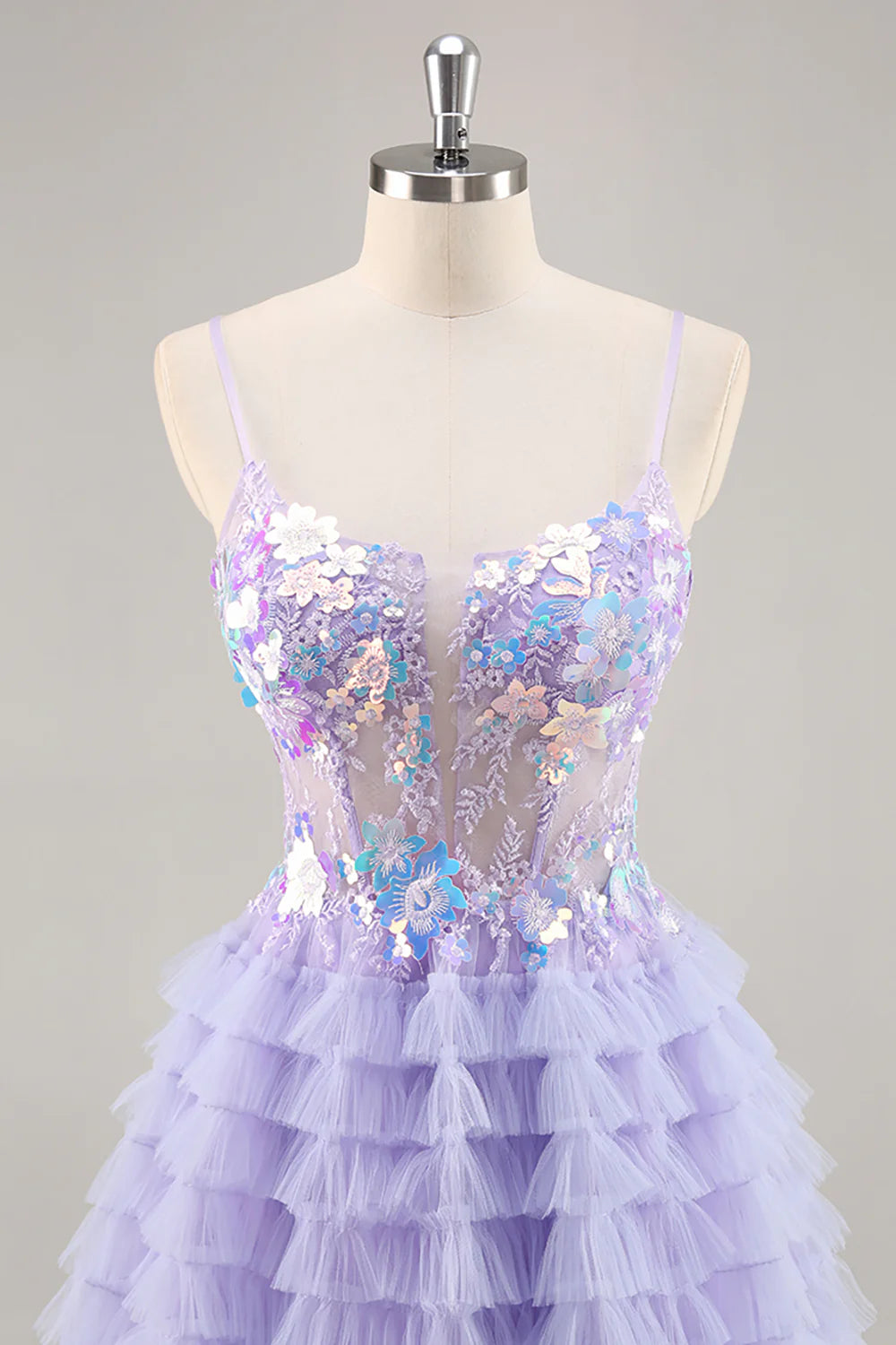 Sparkly Purple Floral Corset Tiered Short Homecoming Dress with Ruffles