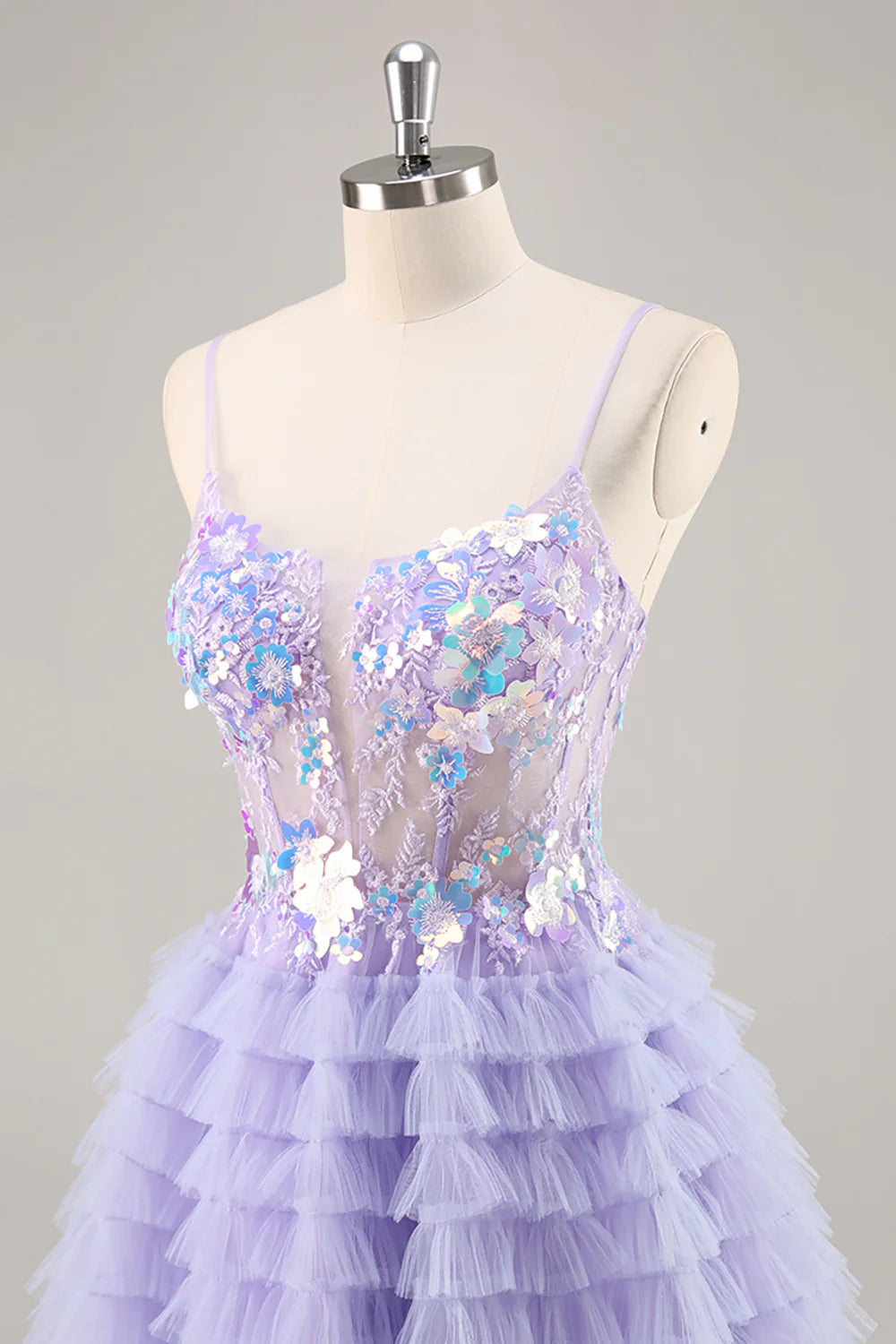 Sparkly Purple Floral Corset Tiered Short Homecoming Dress with Ruffles