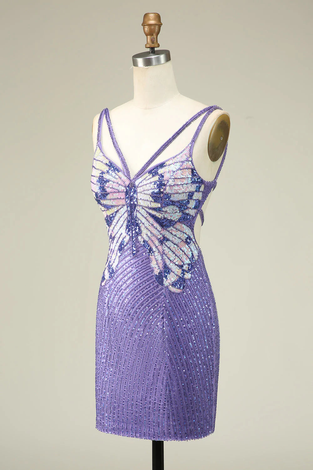 Sparkly Purple Sheath Sequins Short Homecoming Dress with Lace-Up Back