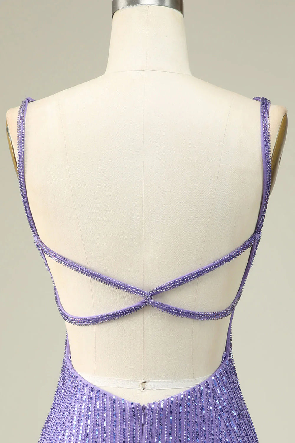 Sparkly Purple Sheath Sequins Short Homecoming Dress with Lace-Up Back