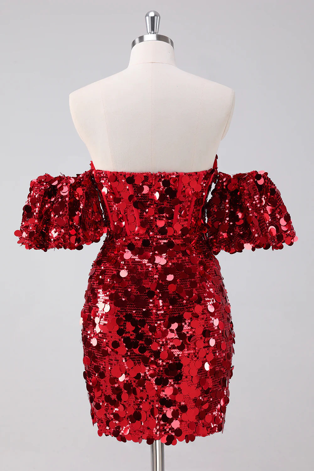 Sparkly Red Strapless Tight Short Homecoming Dress with Detachable Sleeves